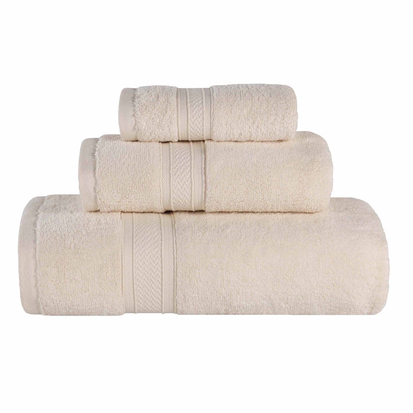 Chevron Zero Twist Solid Soft Absorbent Cotton 3 Piece Towel Set - Ivory
