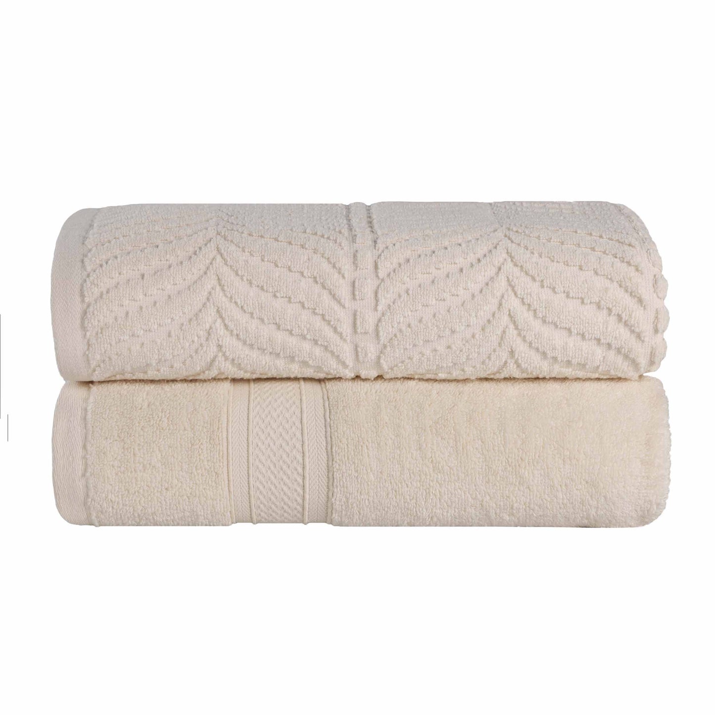 Chevron Zero Twist Solid and Jacquard Soft Cotton Bath Sheet Set of 2 - Ivory