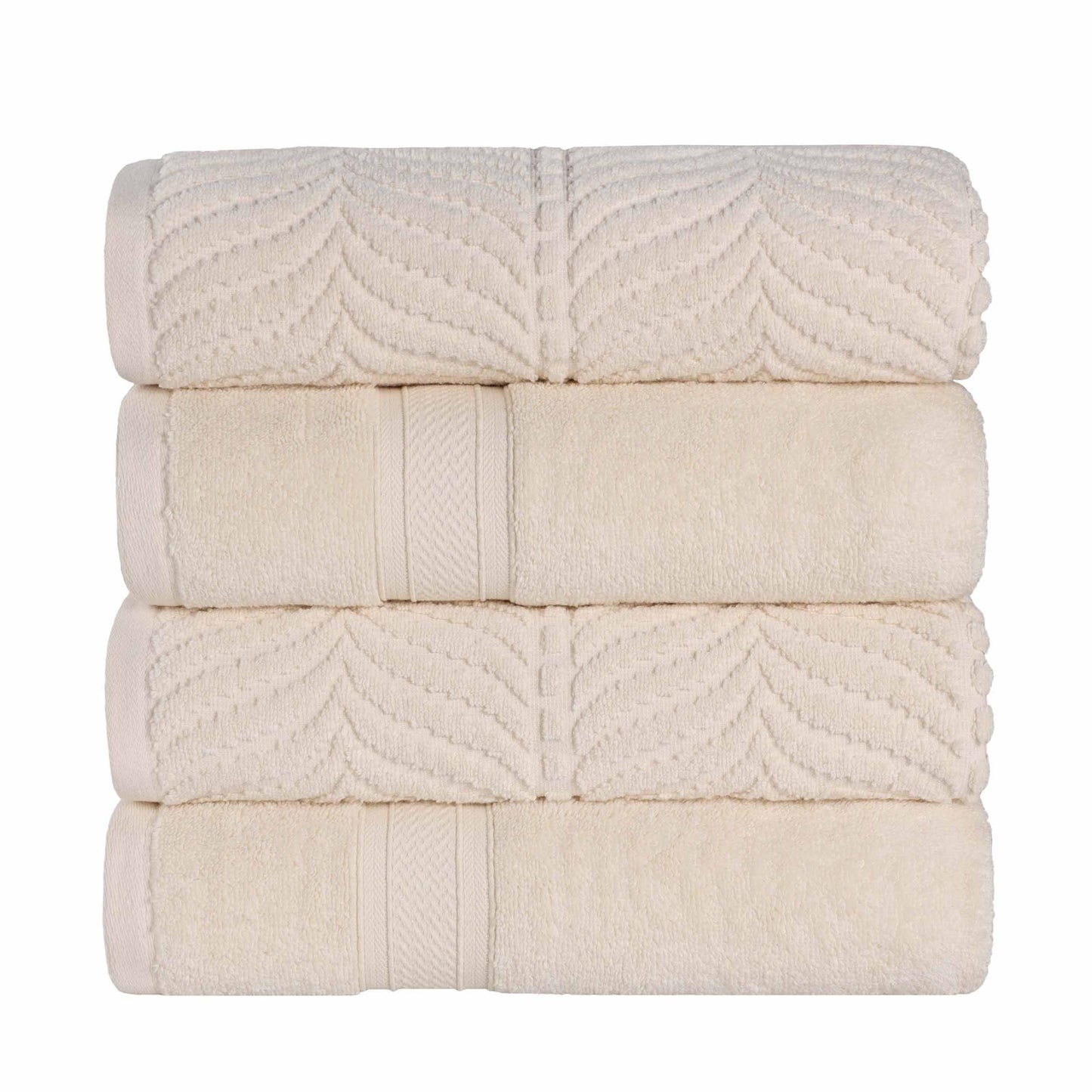 Chevron Zero Twist Solid and Jacquard Soft Cotton Hand Towel Set of 6 - Ivory
