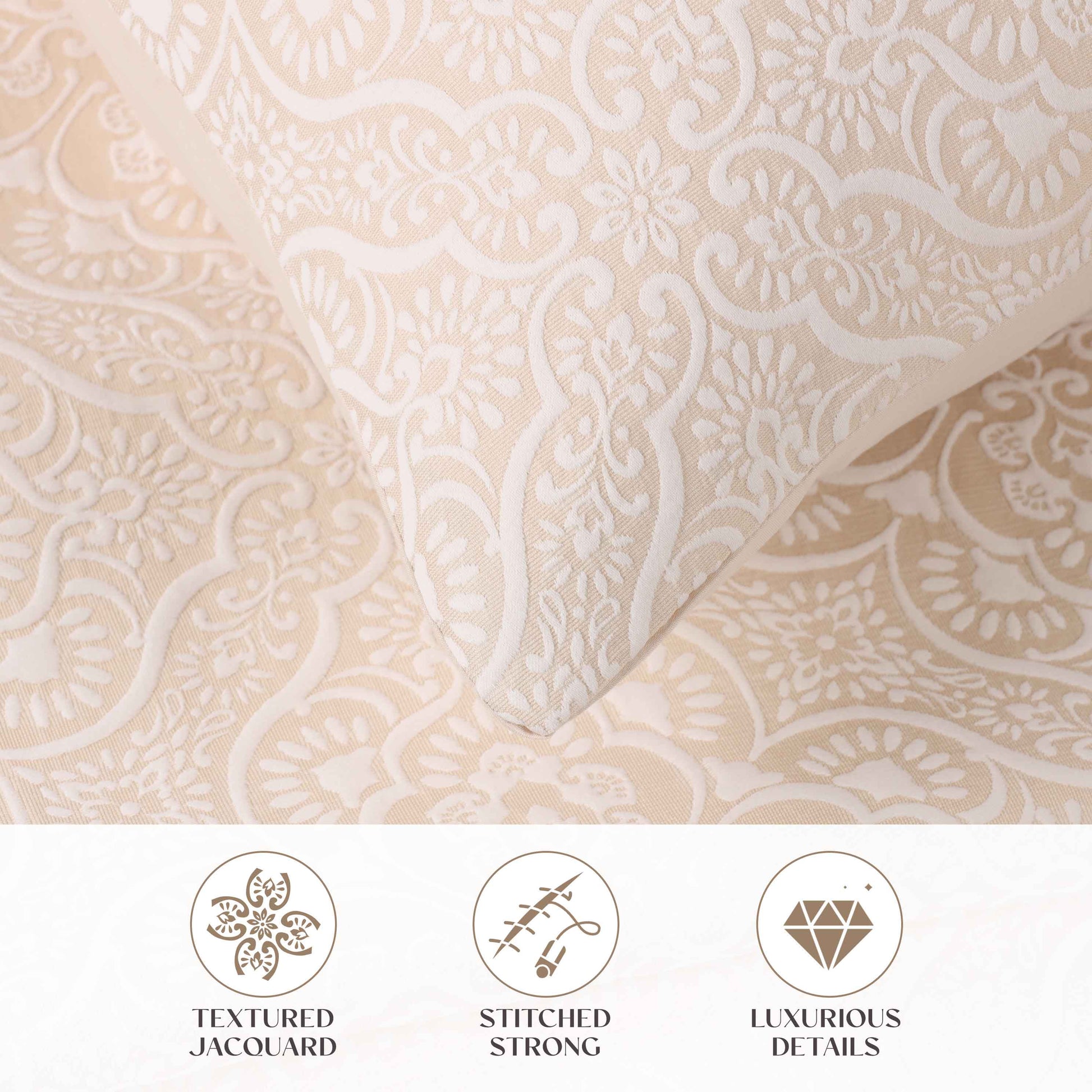 Enzy Medium Weight Floral Matelasse 3 Piece Bedspread Pillow Sham Set - Ivory
