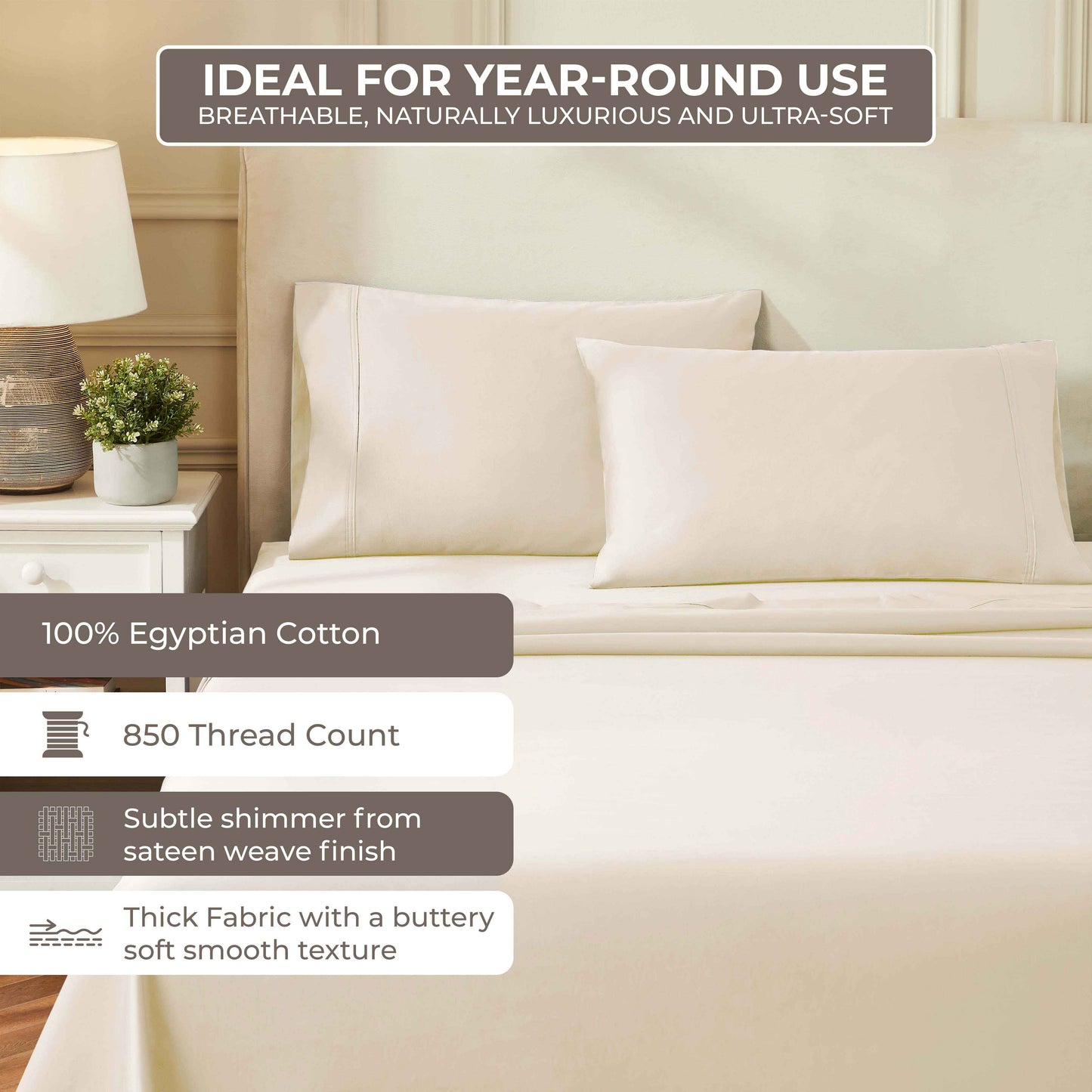 850 Thread Count Cotton Solid Luxury Pillowcases, Set of 2