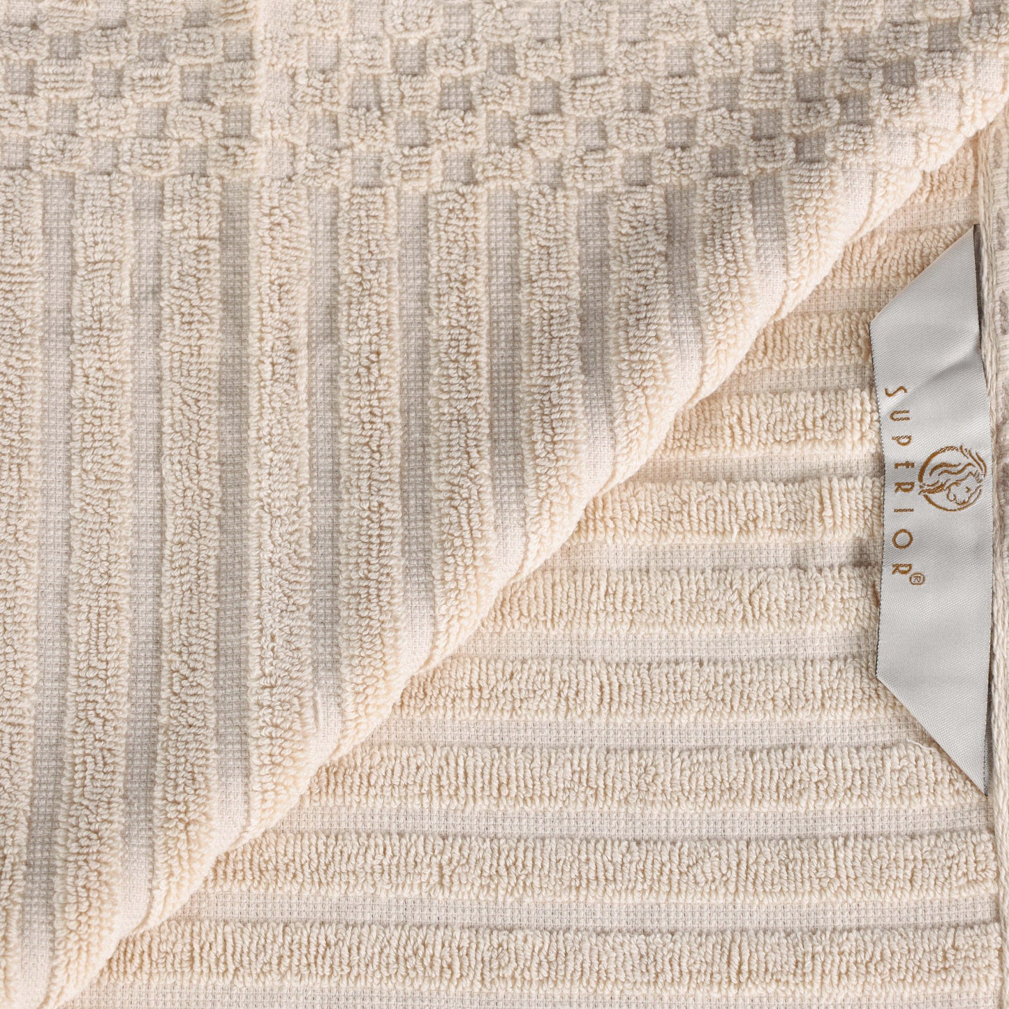 Soho Ribbed Cotton Absorbent Face Towel / Washcloth Set of 12 - Ivory