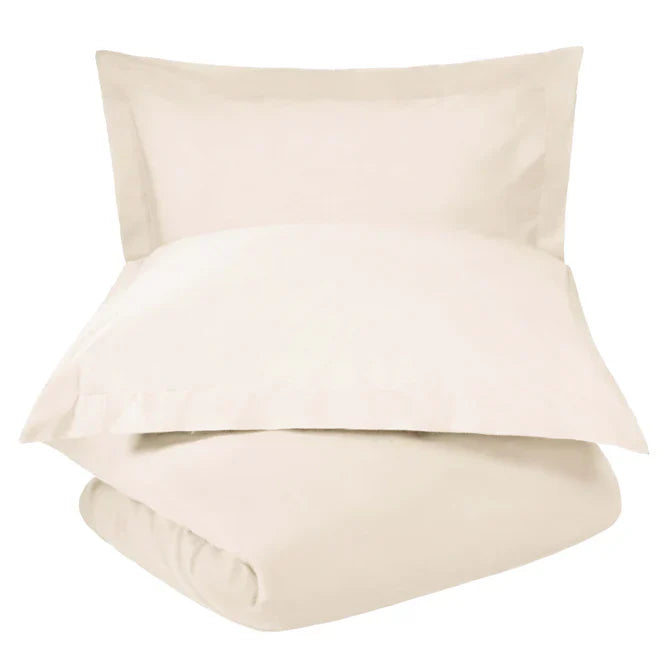 Cotton Percale Modern Traditional Duvet Cover Set - Ivory