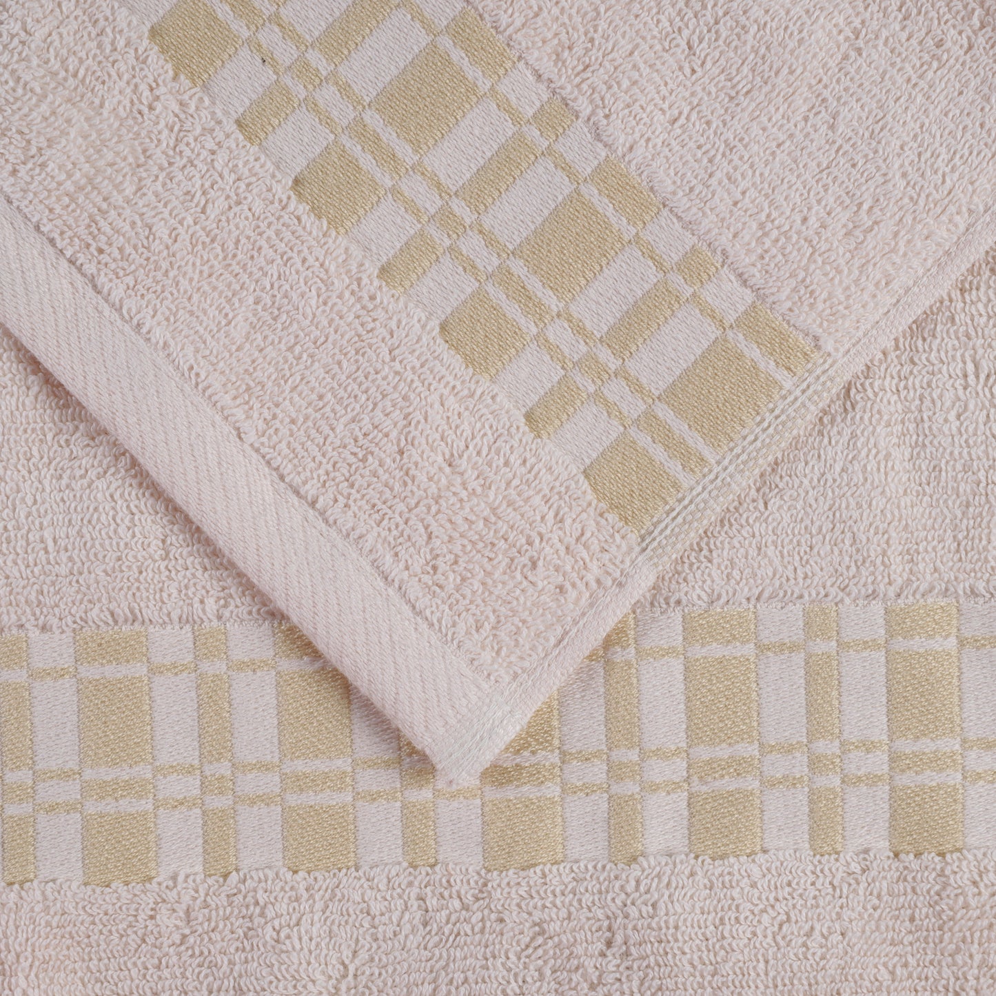 Larissa Cotton Geometric Border Bath Towel Set of 4 - Ivory