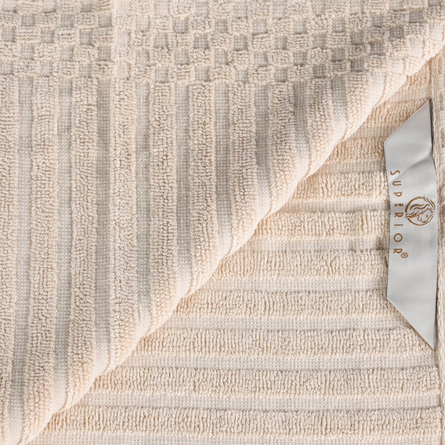 Soho Ribbed Cotton Absorbent 3 Piece Assorted Towel Set - Ivory