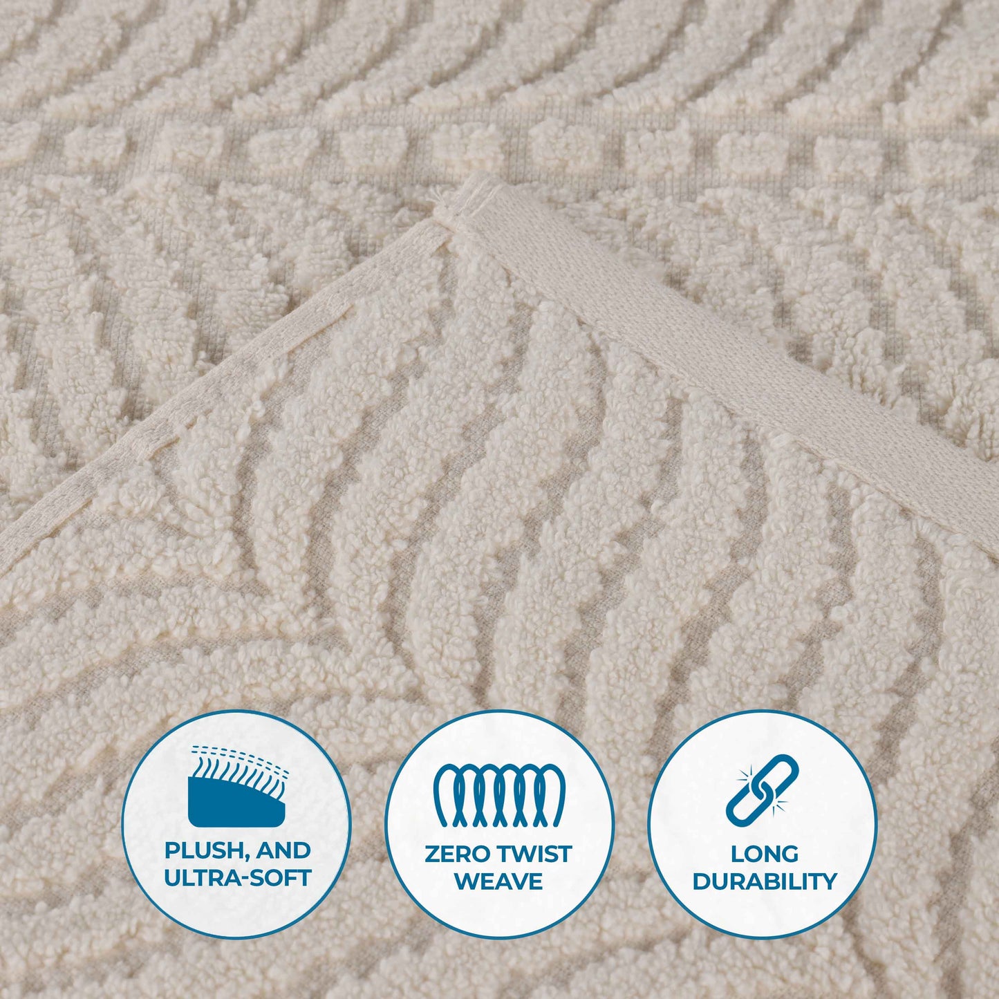 Chevron Zero Twist Solid and Jacquard Soft Cotton 6 Piece Towel Set - Ivory
