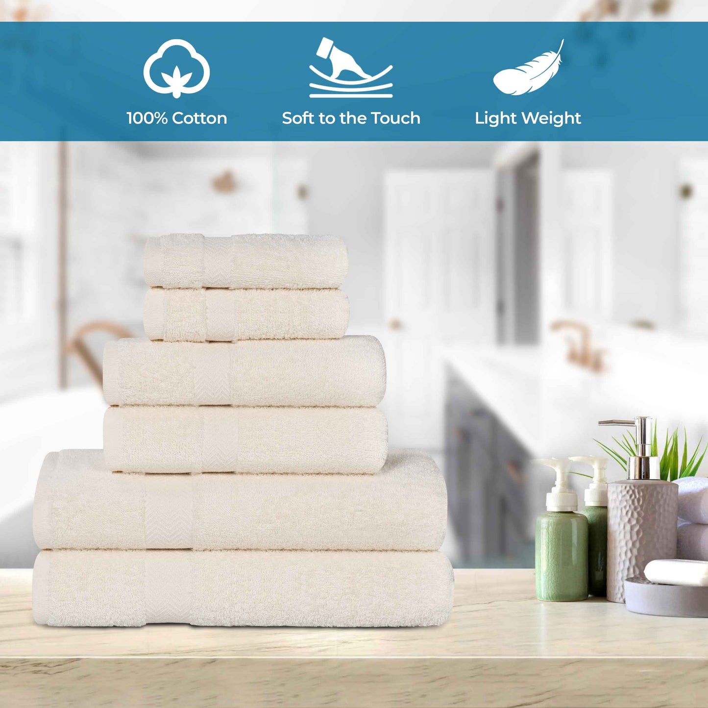 6 Piece Cotton Eco-Friendly Soft Absorbent Towel Set