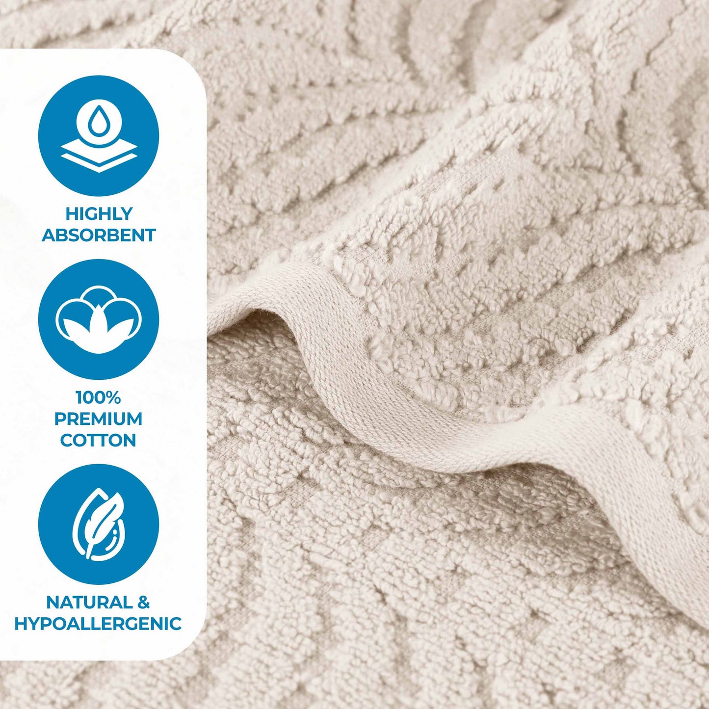 Chevron Zero Twist Solid and Jacquard Soft Cotton 6 Piece Towel Set - Ivory