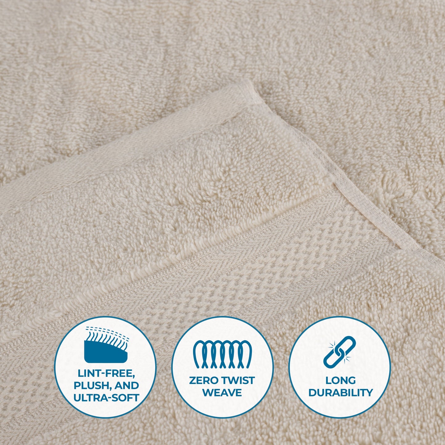 Chevron Zero Twist Solid and Jacquard Soft Cotton 6 Piece Towel Set - Ivory
