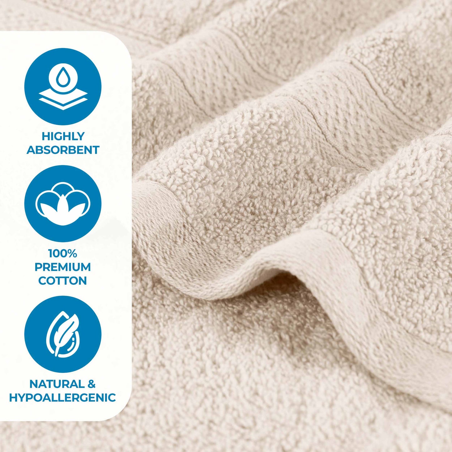 Chevron Zero Twist Solid and Jacquard Soft Cotton 6 Piece Towel Set - Ivory