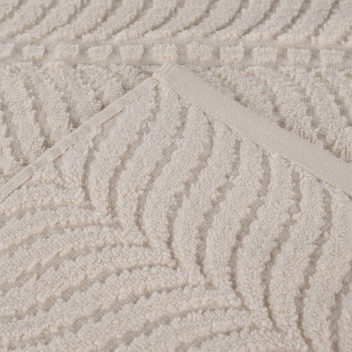 Chevron Zero Twist Solid and Jacquard Soft Cotton 6 Piece Towel Set - Ivory