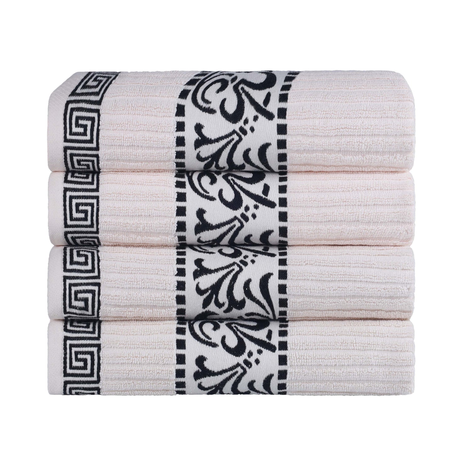 Athens Cotton Greek Key Trim Bath Towel Set of 4 - Ivory-Black
