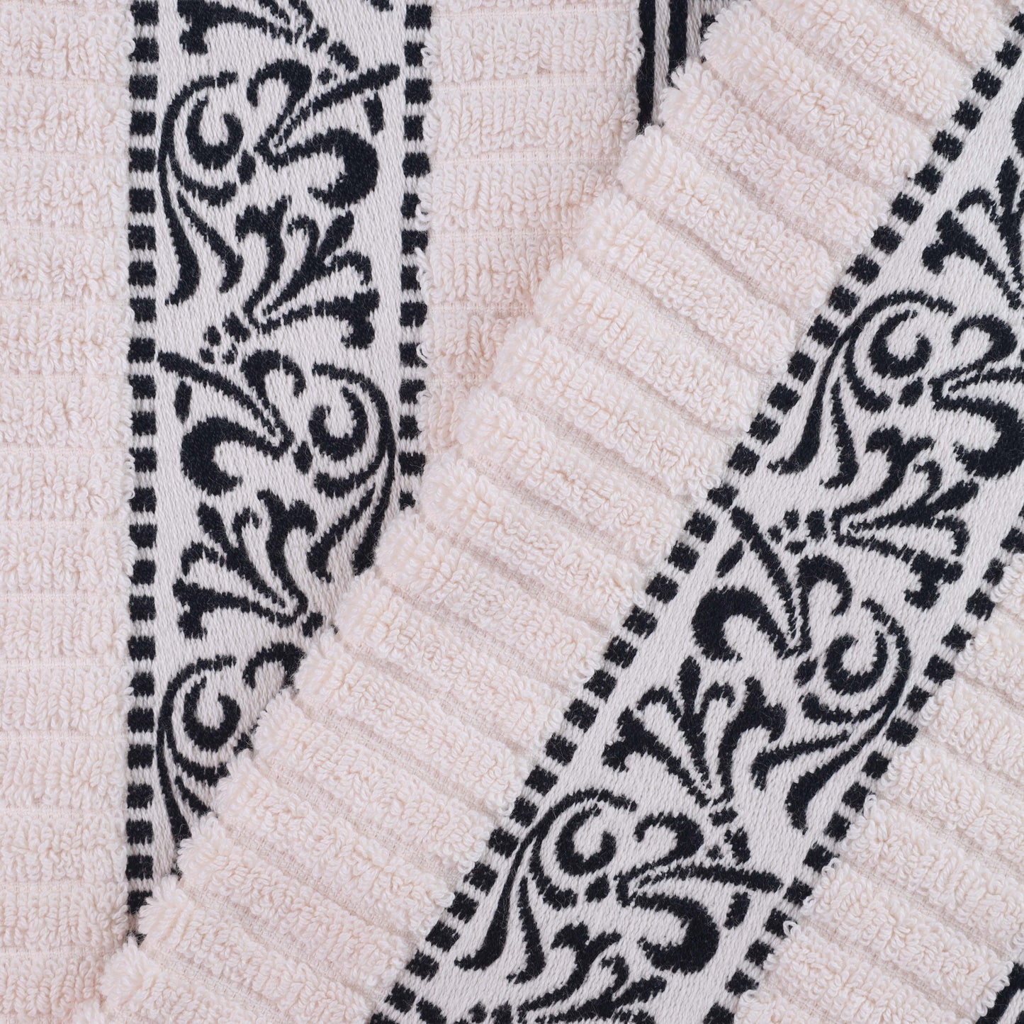 Athens Cotton Medium Weight Floral Greek Key Trim 6 Piece Towel Set - Ivory-Black