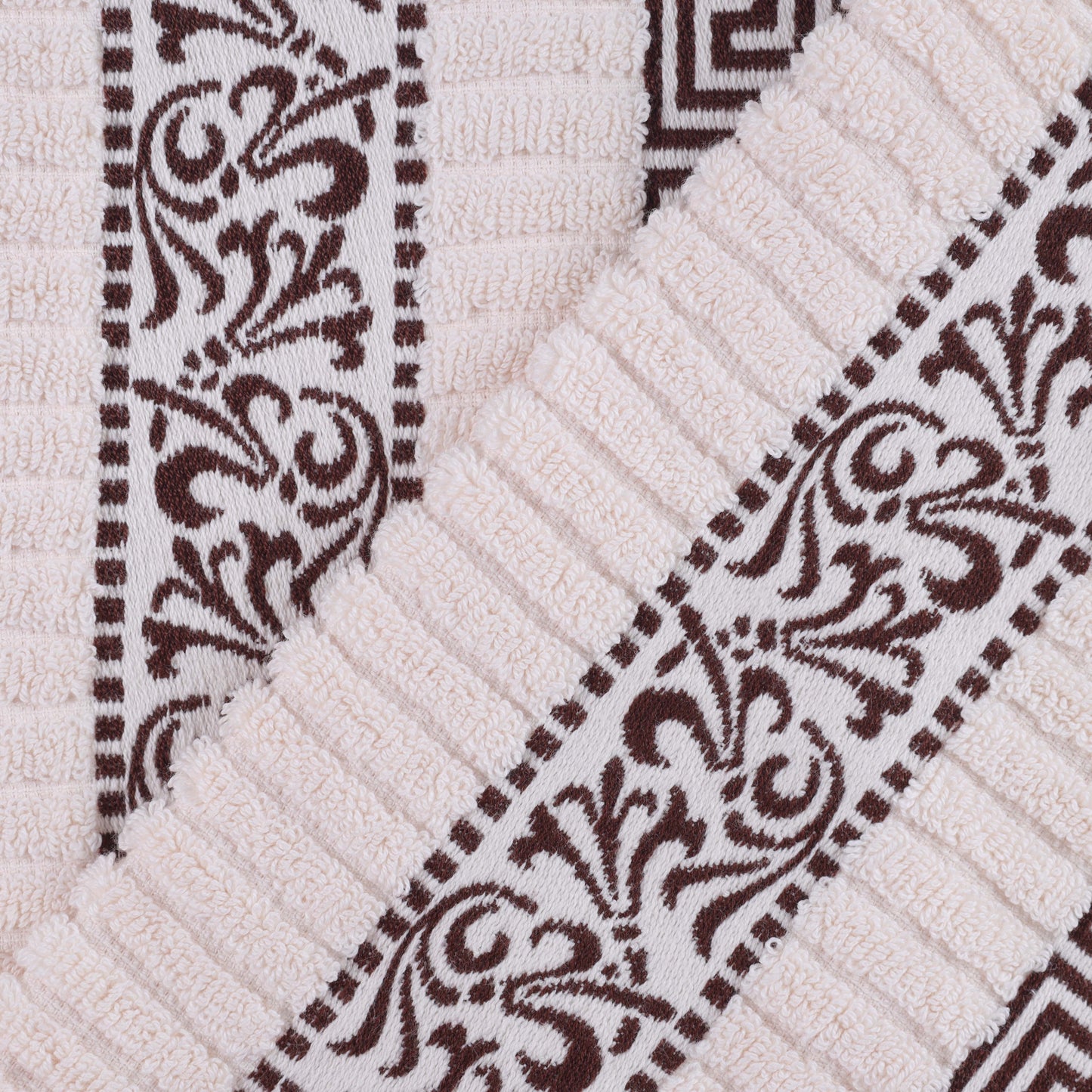 Athens Cotton Greek Key Trim Bath Towel Set of 4 - Ivory-Chocolate
