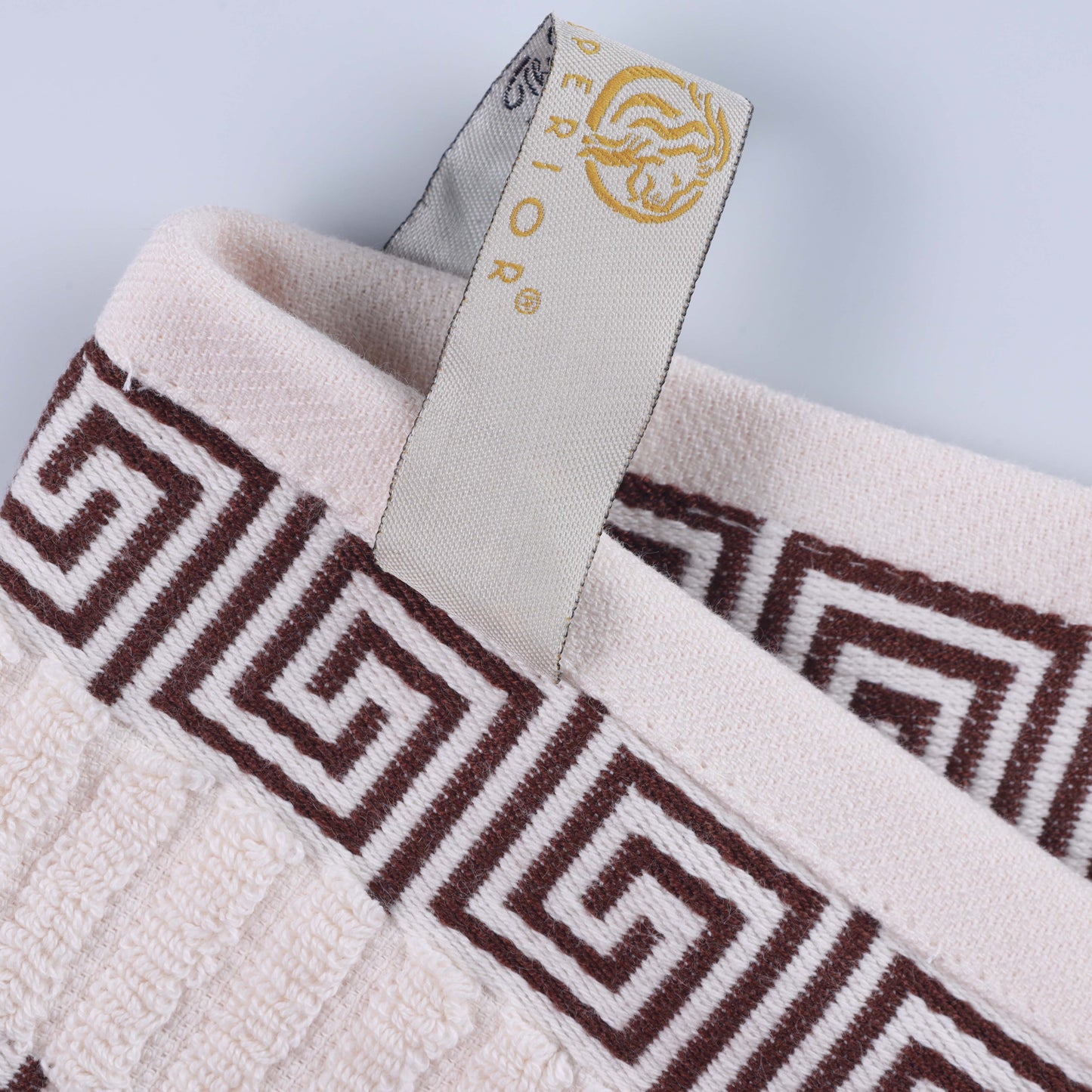 Athens Cotton Medium Weight Floral Greek Key Trim 6 Piece Towel Set - Ivory-Chocolate