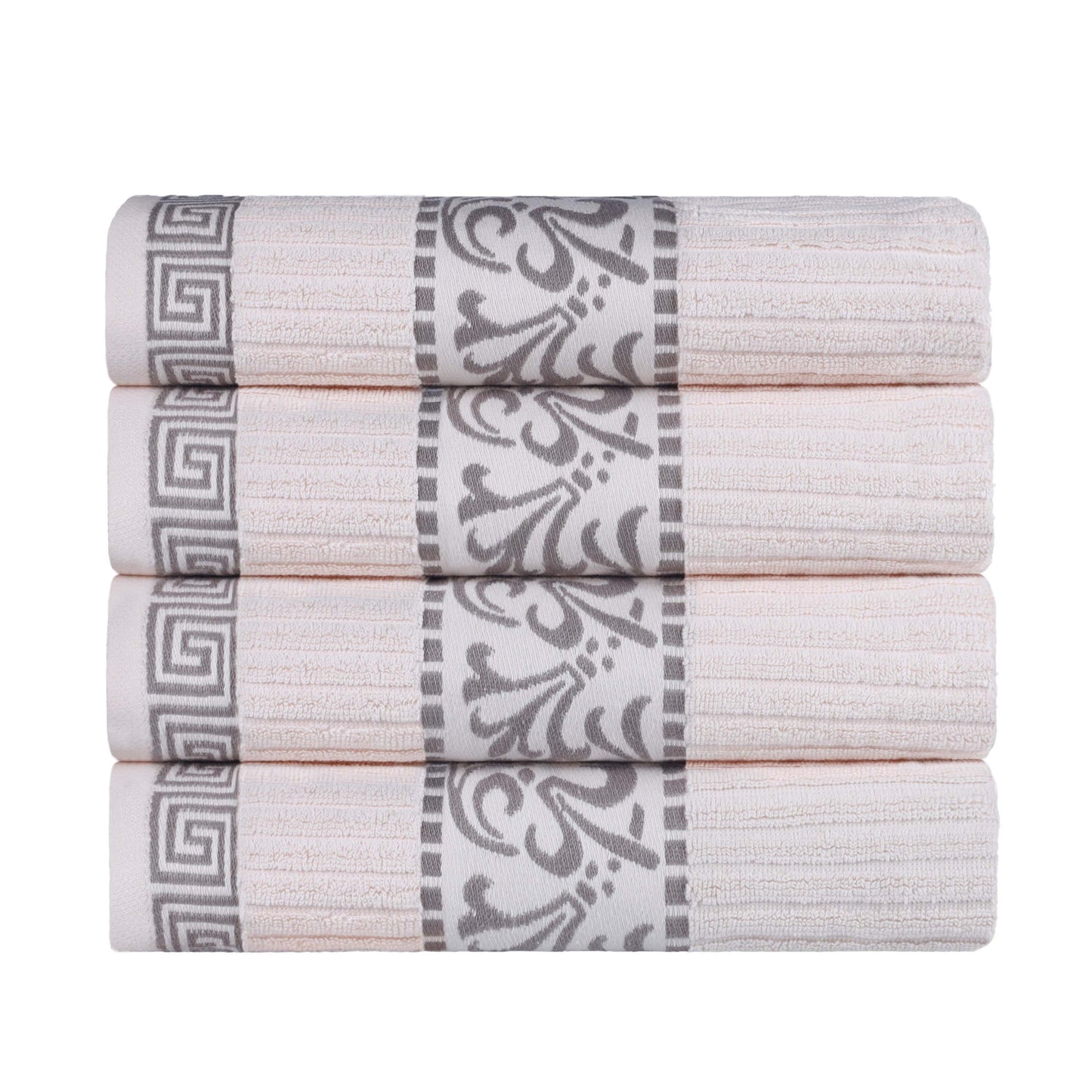 Athens Cotton Greek Key Trim Bath Towel Set of 4 - Ivory-Chrome