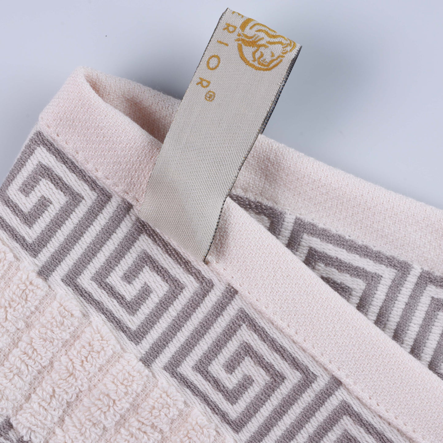 Athens Cotton Greek Key Trim Bath Towel Set of 4 - Ivory-Chrome