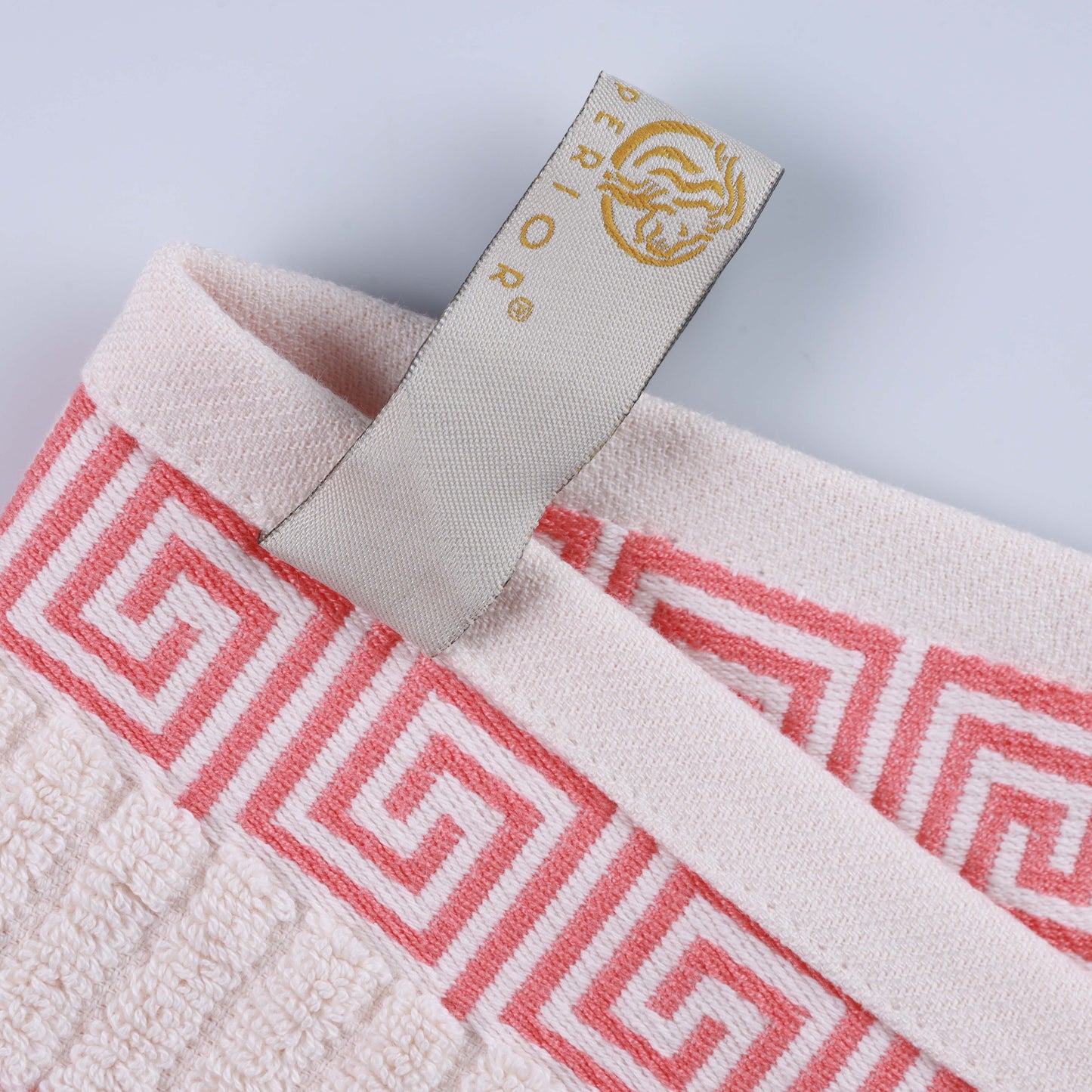 Athens Cotton Medium Weight Floral Greek Key Trim 6 Piece Towel Set - Ivory-Coral
