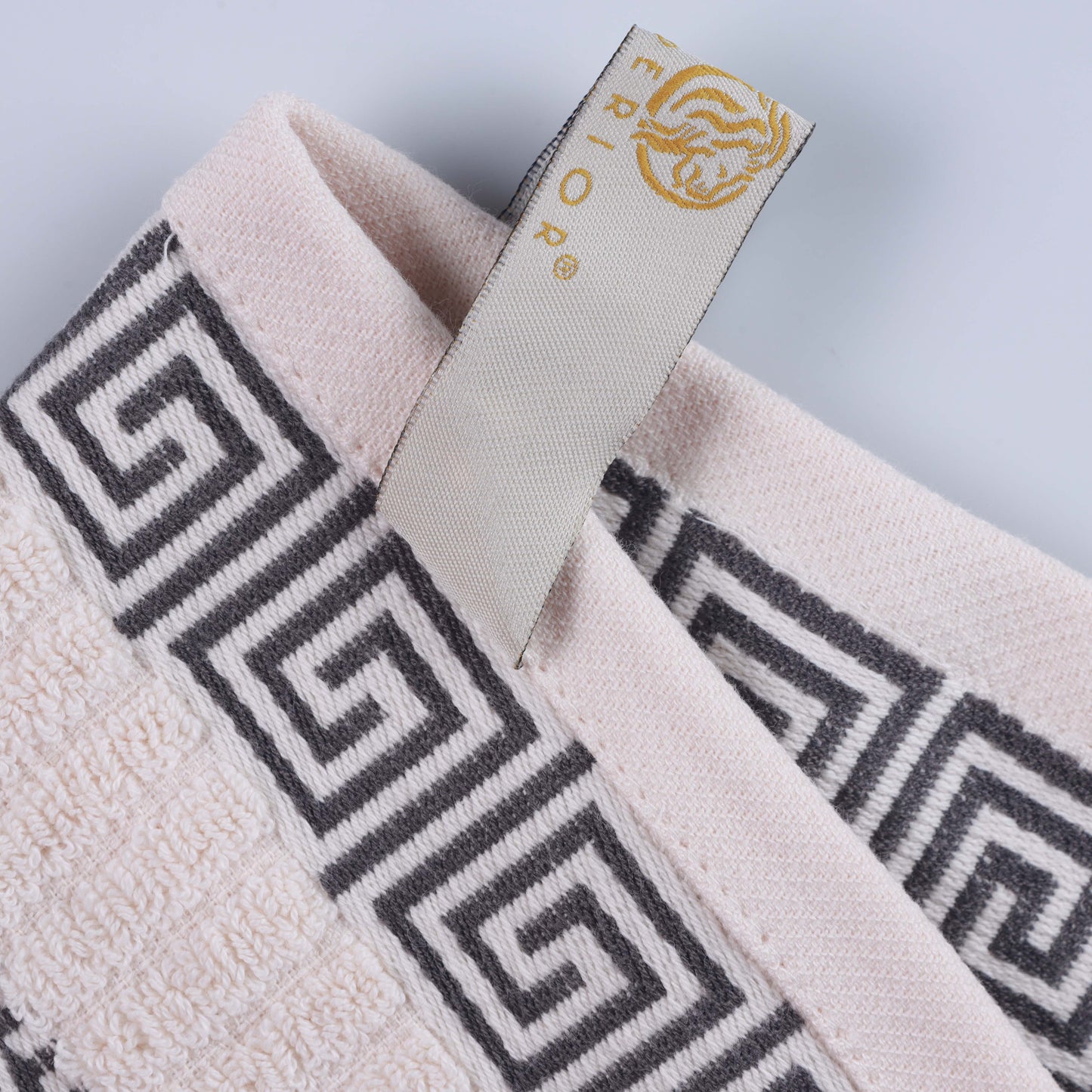 Athens Cotton Medium Weight Floral Greek Key Trim 6 Piece Towel Set - Ivory-Gray