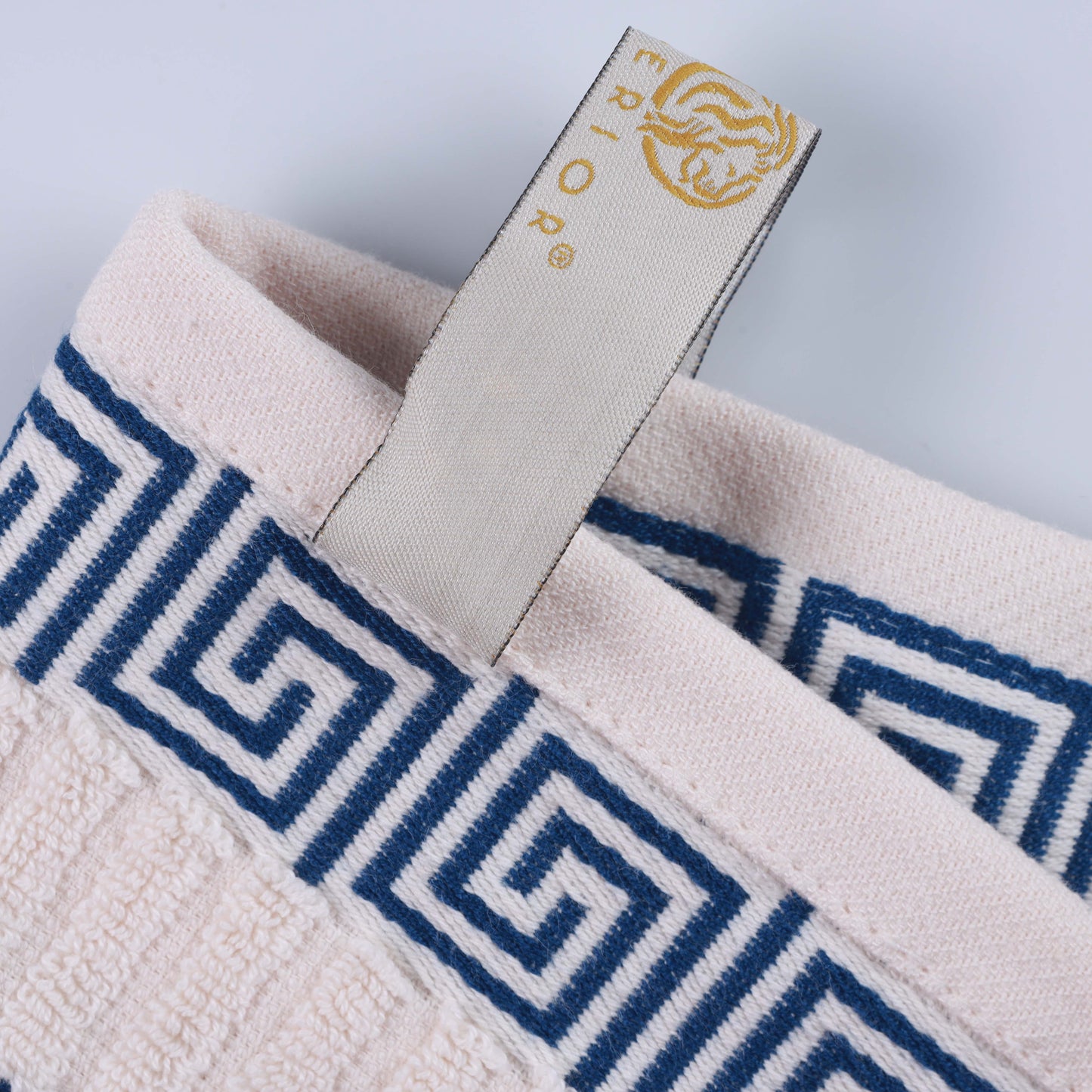 Athens Cotton Greek Key Trim Bath Towel Set of 4 - Ivory-NavyBlue