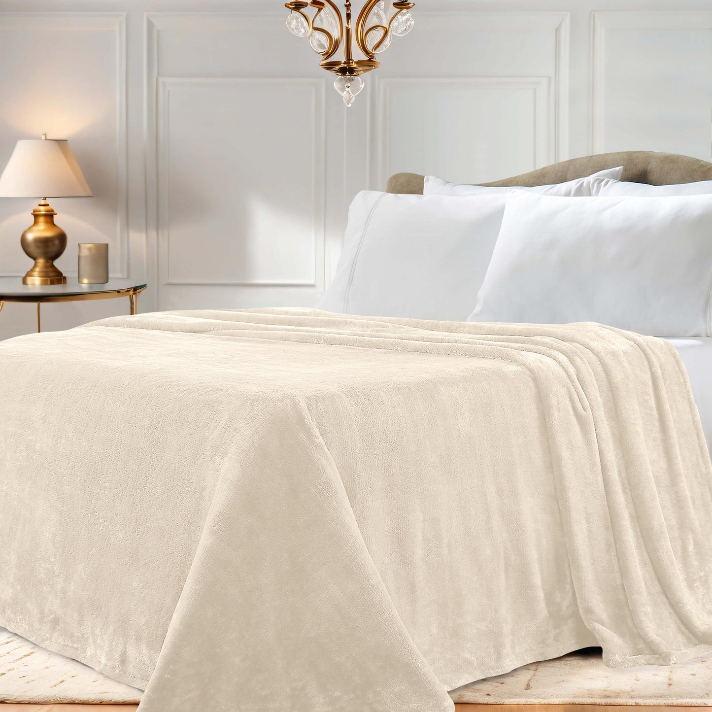 Fleece Plush Medium Weight Fluffy Soft Solid Decorative Blanket - Ivory