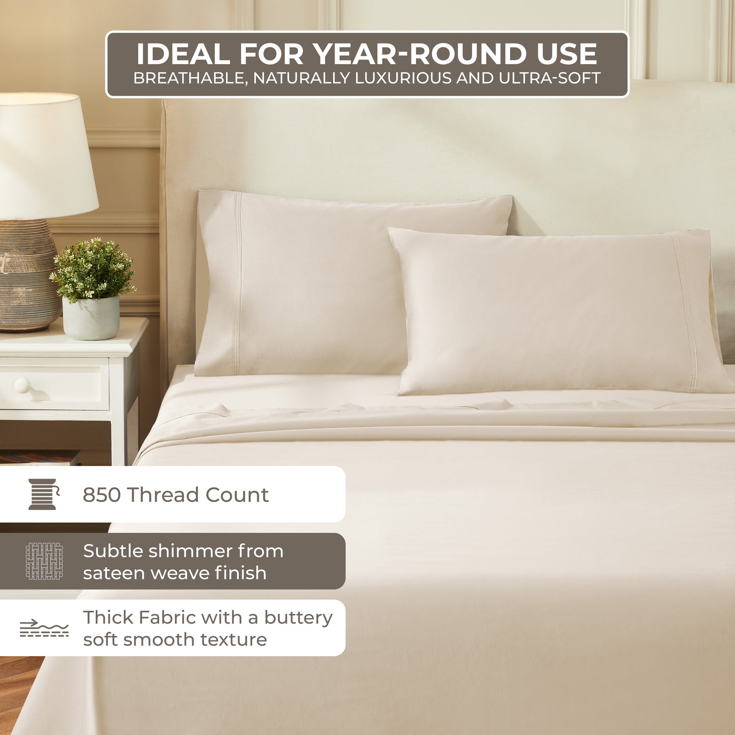 850 Thread Count Cotton Solid Deep Pocket Bed Sheet Set
