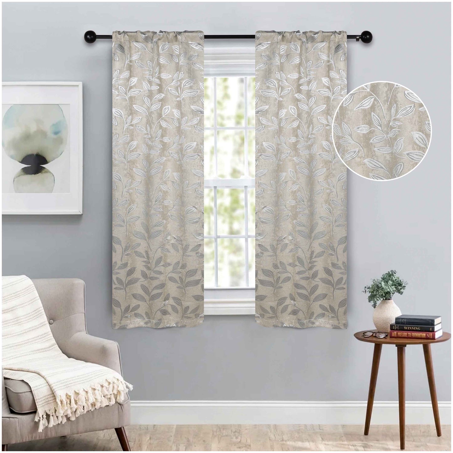 Leaves Room Darkening Washable Blackout Curtain Panels, Set of 2