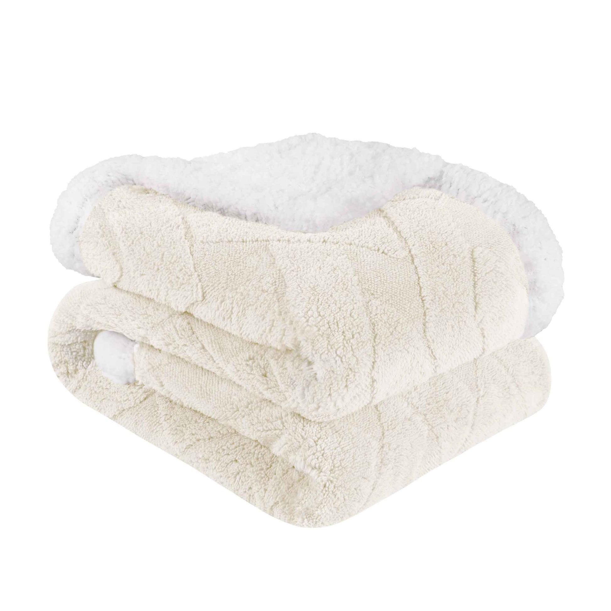 Nuuk Jacquard Lattice Fleece Plush Fluffy Sherpa Reversible Blanket - Ivory
