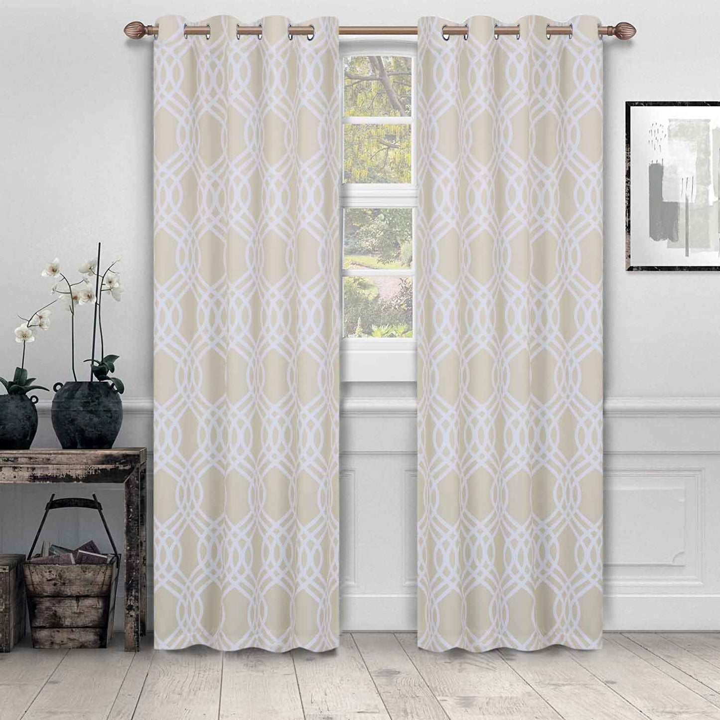 Ribbon Trellis Washable Room Darkening Blackout Curtains, Set of 2