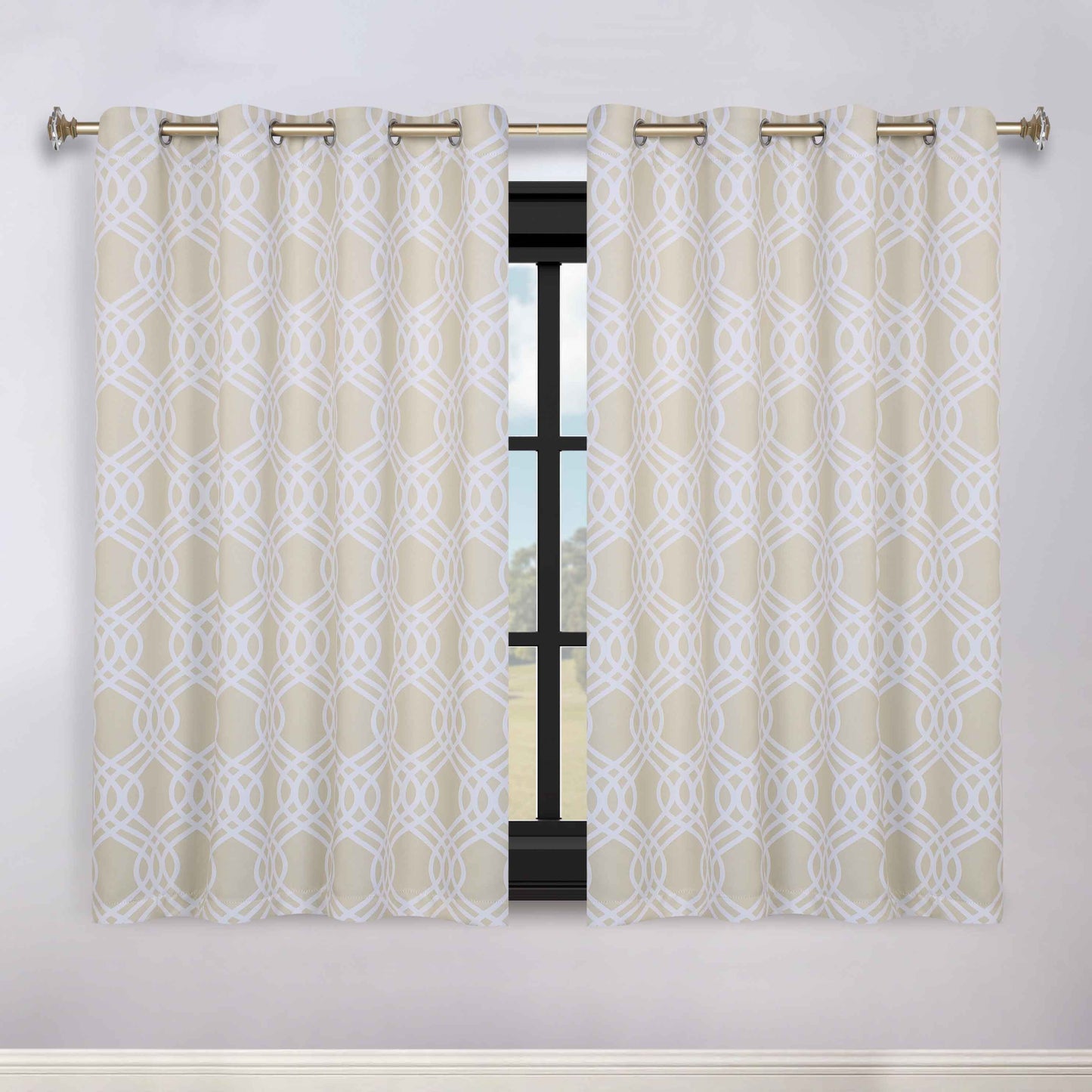 Ribbon Trellis Washable Room Darkening Blackout Curtains, Set of 2