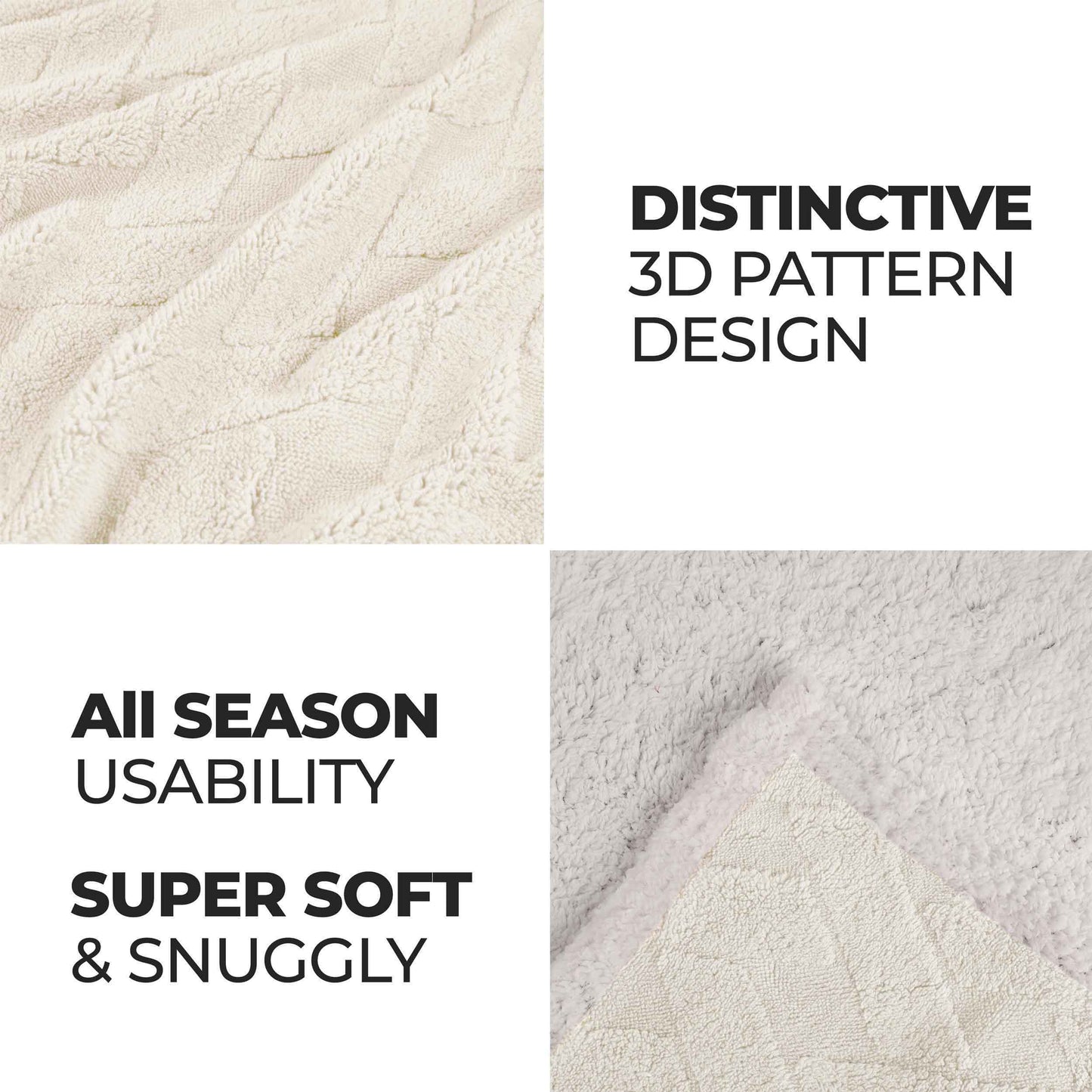 Nuuk Jacquard Lattice Fleece Plush Fluffy Sherpa Reversible Blanket - Ivory
