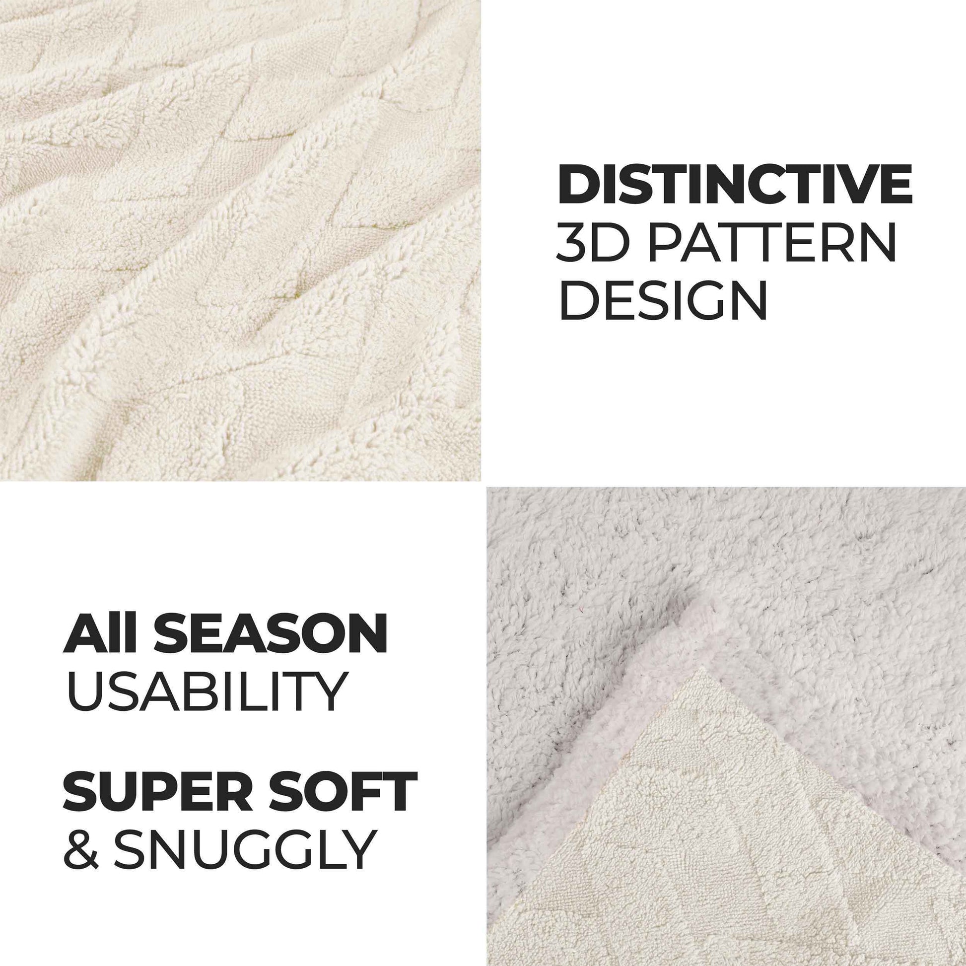 Nuuk Jacquard Lattice Fleece Plush Fluffy Sherpa Reversible Blanket - Ivory