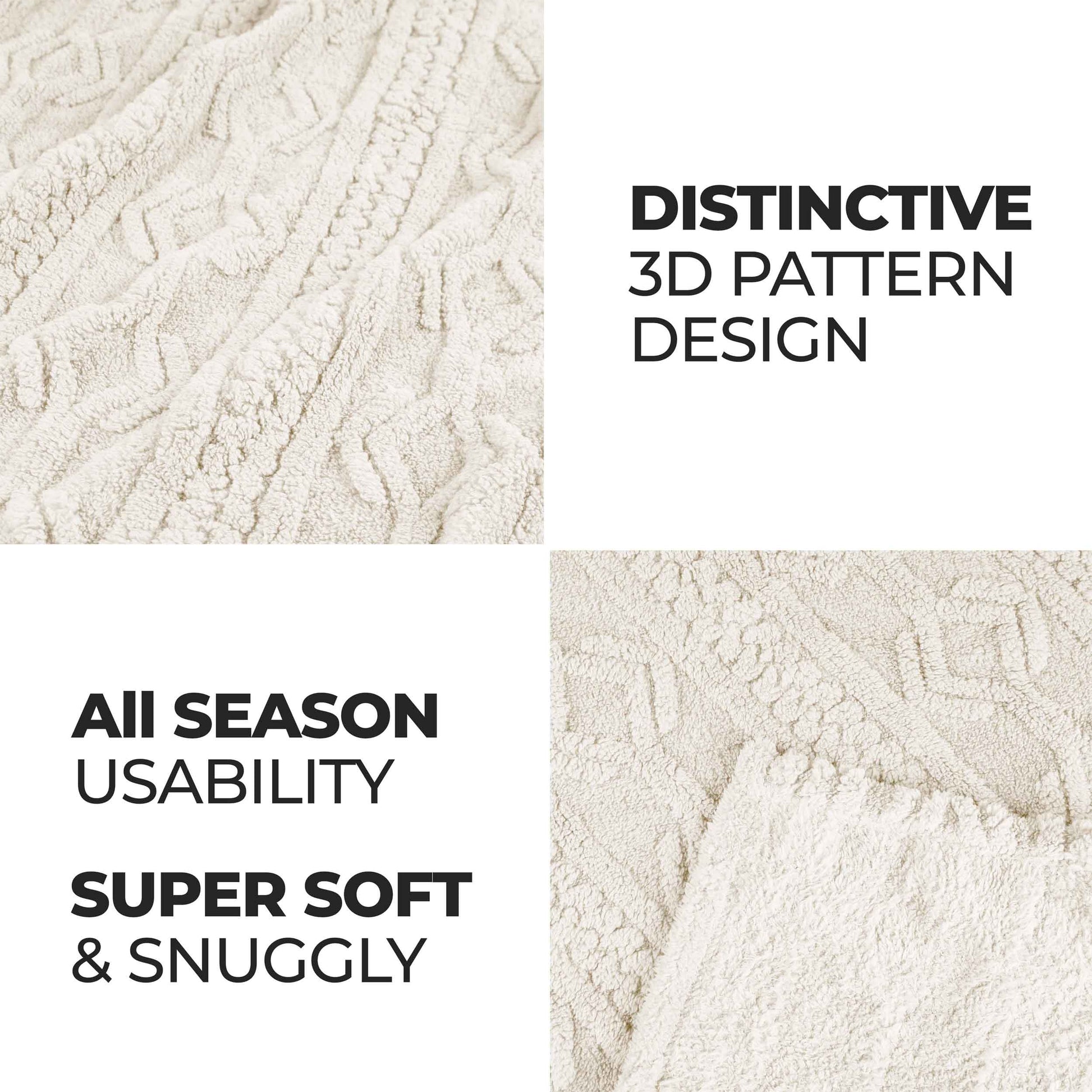 Arctic Boho Knit Jacquard Fleece Plush Medium Weight Fluffy Blanket - Ivory
