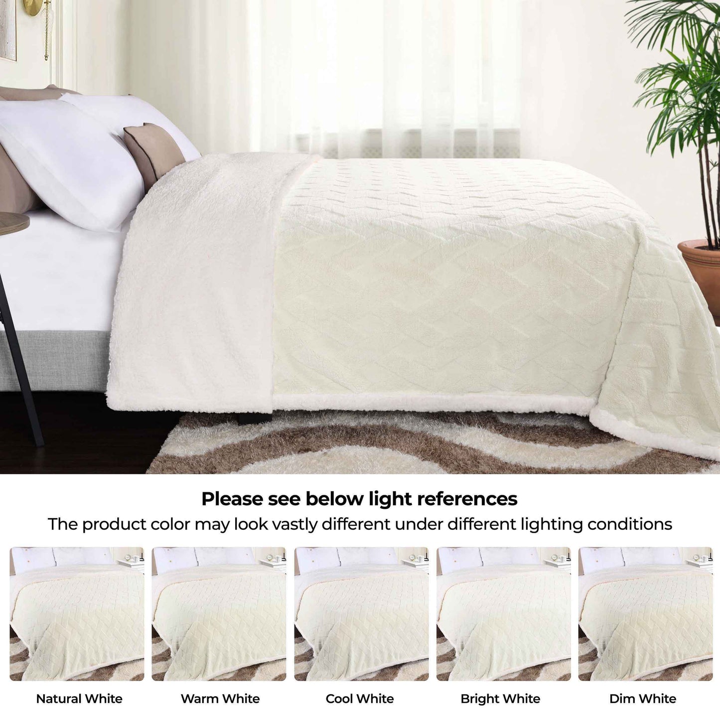Nuuk Jacquard Lattice Fleece Plush Fluffy Sherpa Reversible Blanket - Ivory