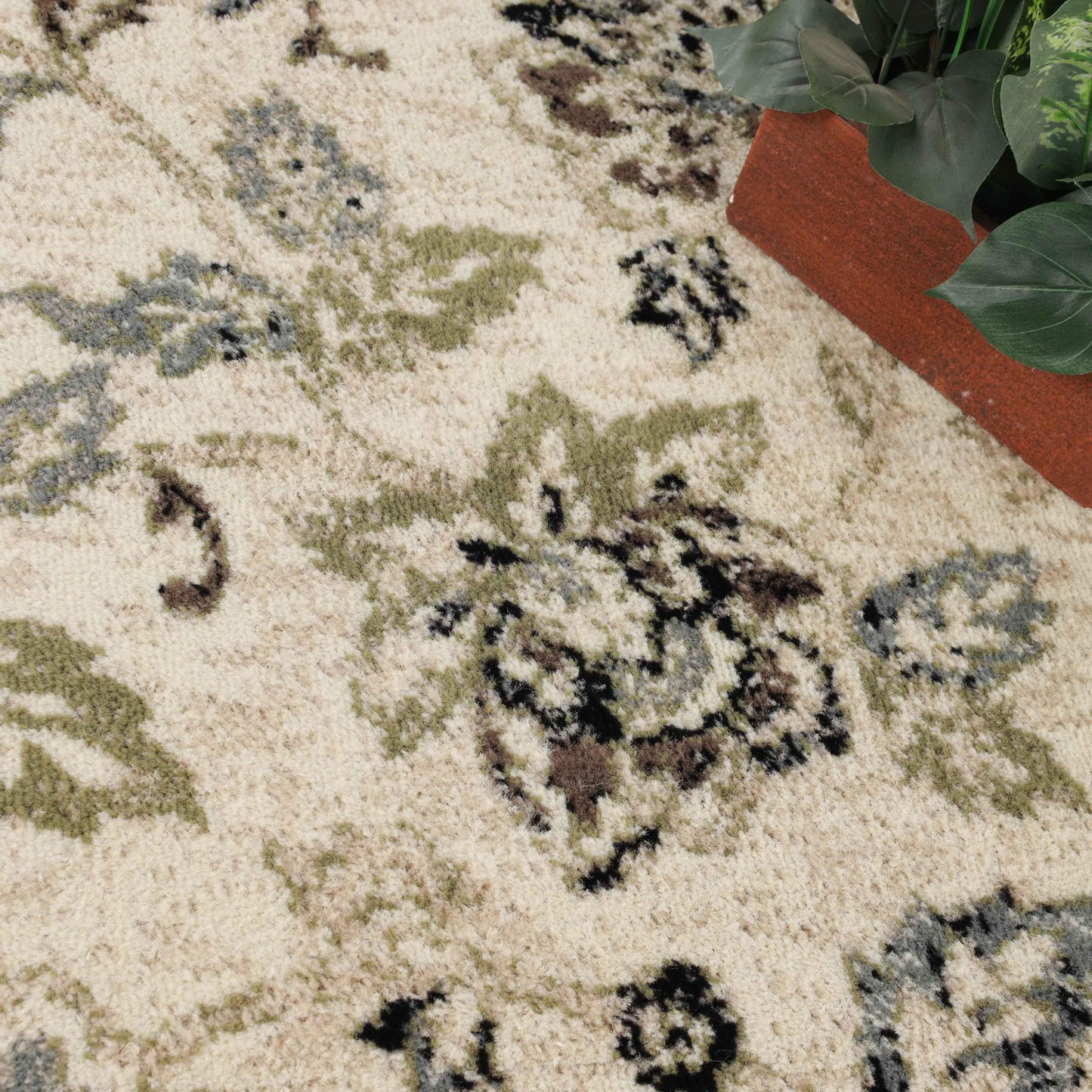 Jacobean Floral Modern Farmhouse Indoor Area Rug or Runner Rug - Cream