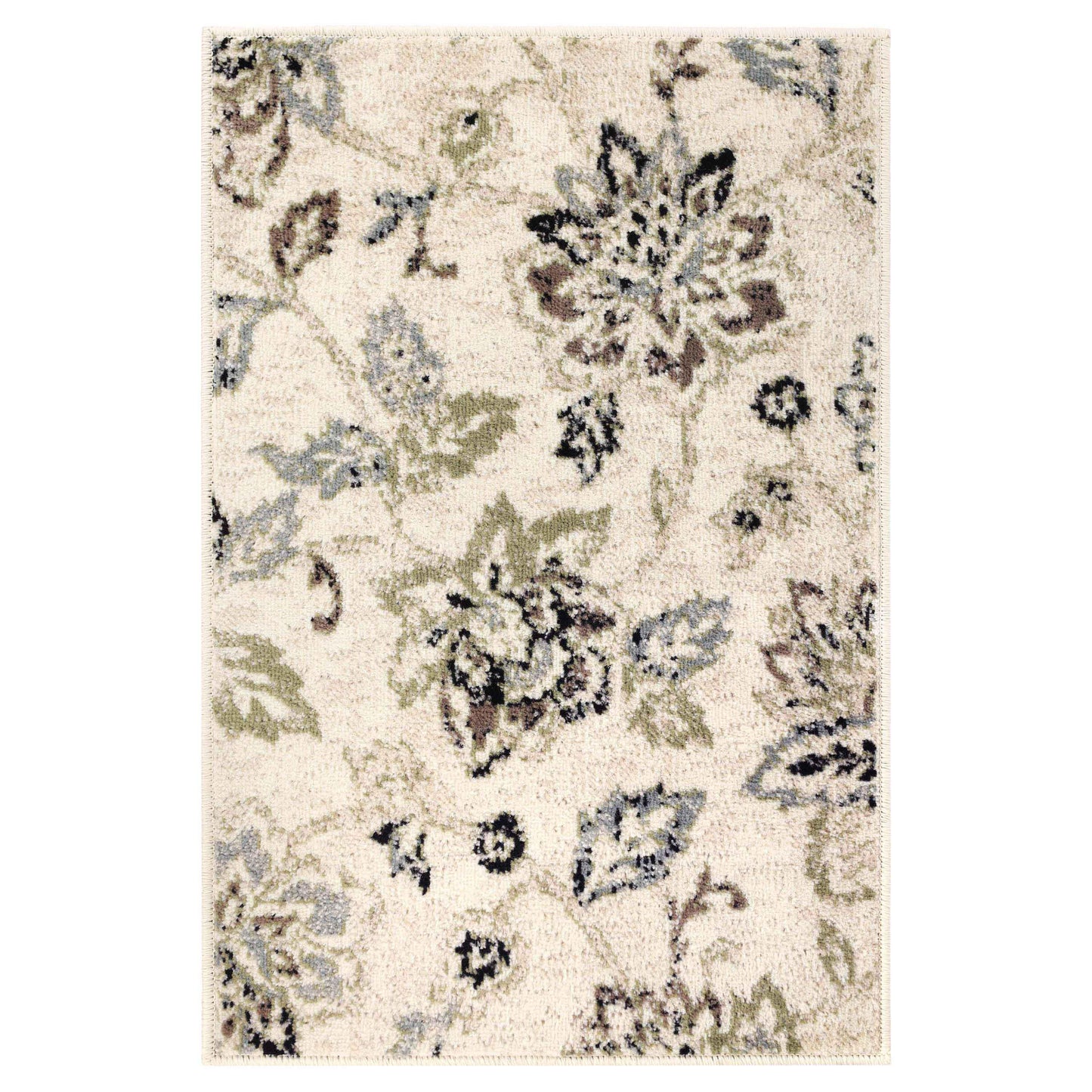 Jacobean Floral Modern Farmhouse Indoor Area Rug or Runner Rug - Cream