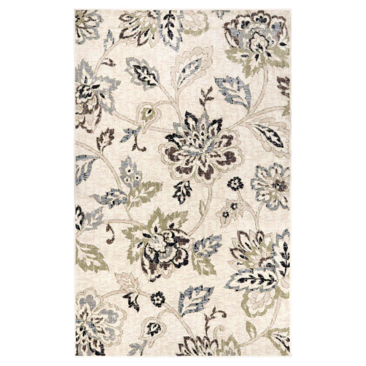 Jacobean Floral Modern Farmhouse Indoor Area Rug or Runner Rug - Cream