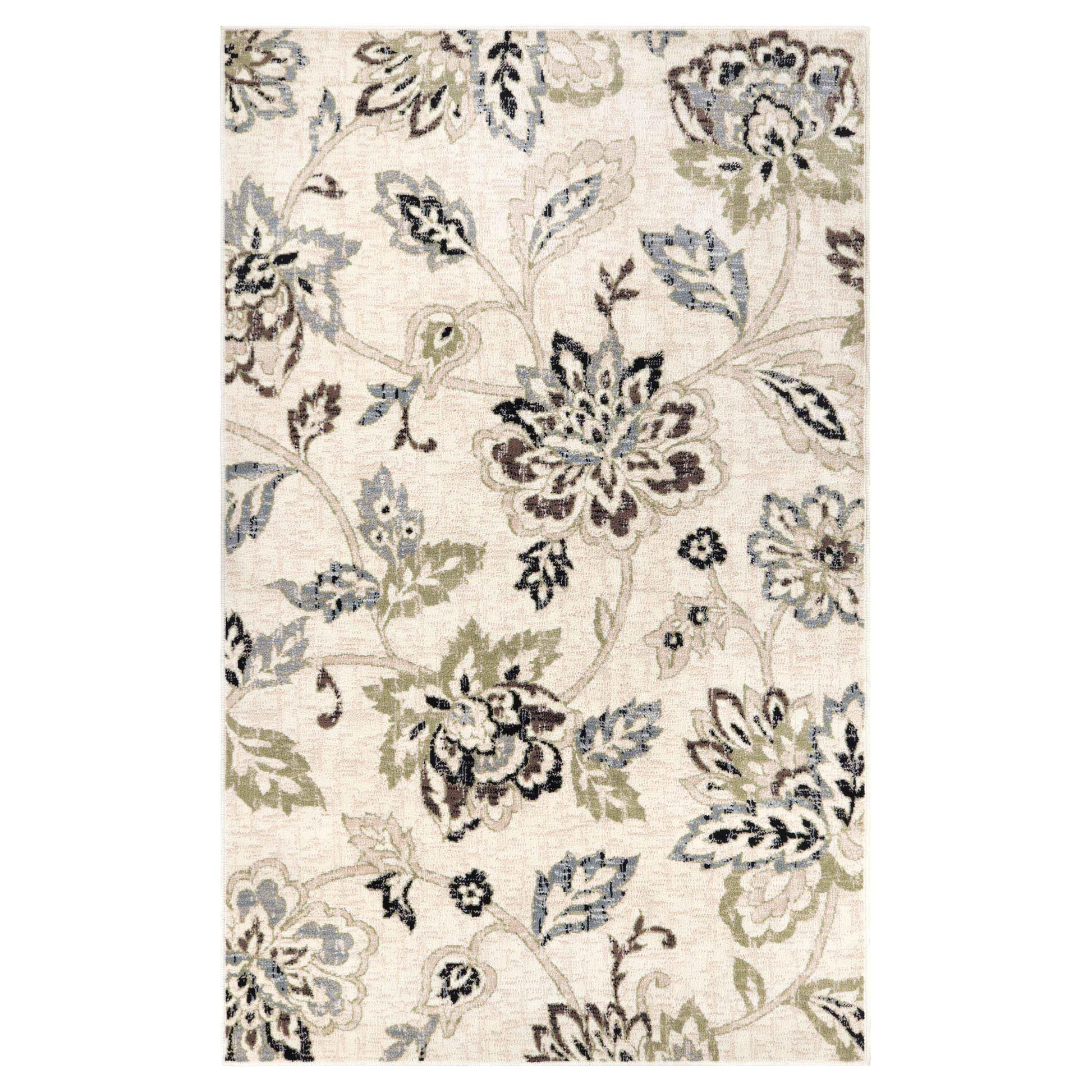 Jacobean Floral Modern Farmhouse Indoor Area Rug or Runner Rug - Cream