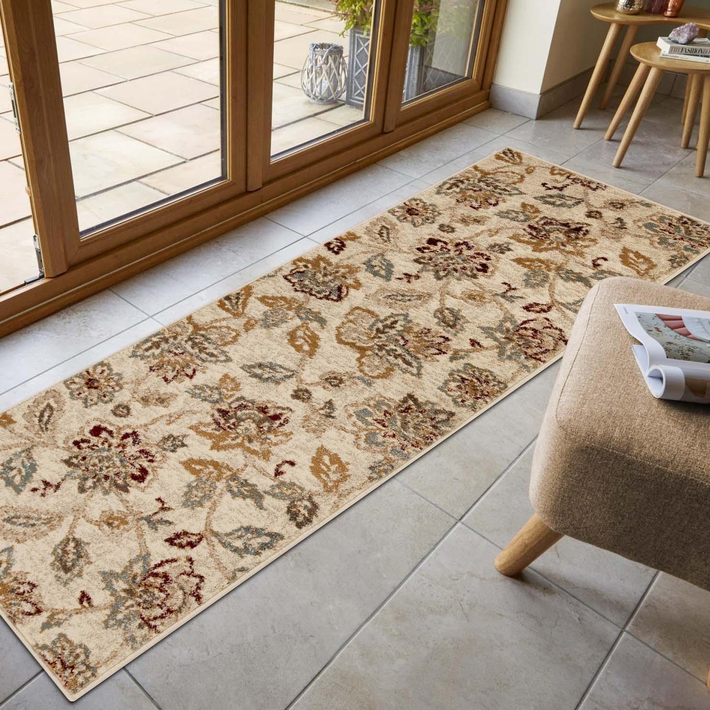 Jacobean Floral Modern Farmhouse Indoor Area Rug or Runner Rug - Stone