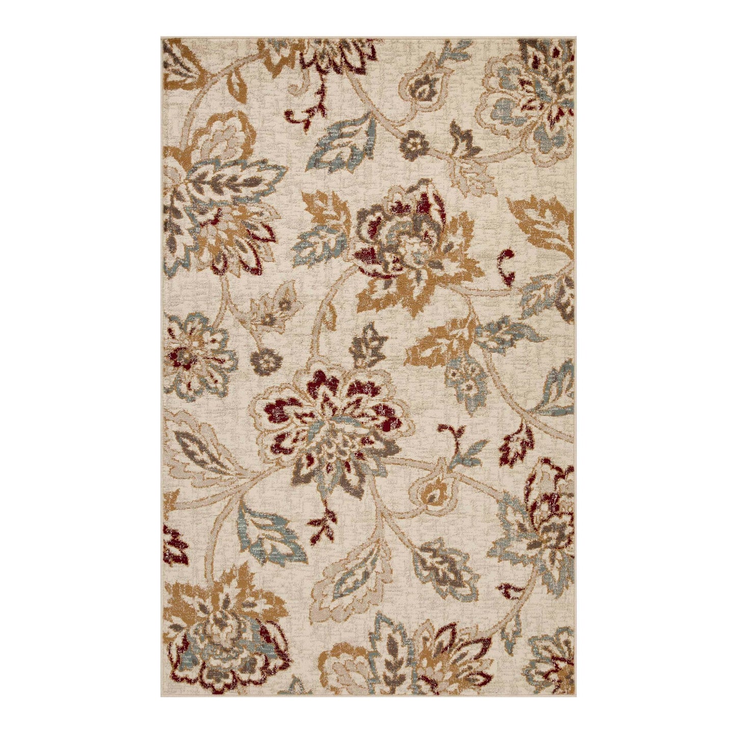 Jacobean Floral Modern Farmhouse Indoor Area Rug or Runner Rug - Stone