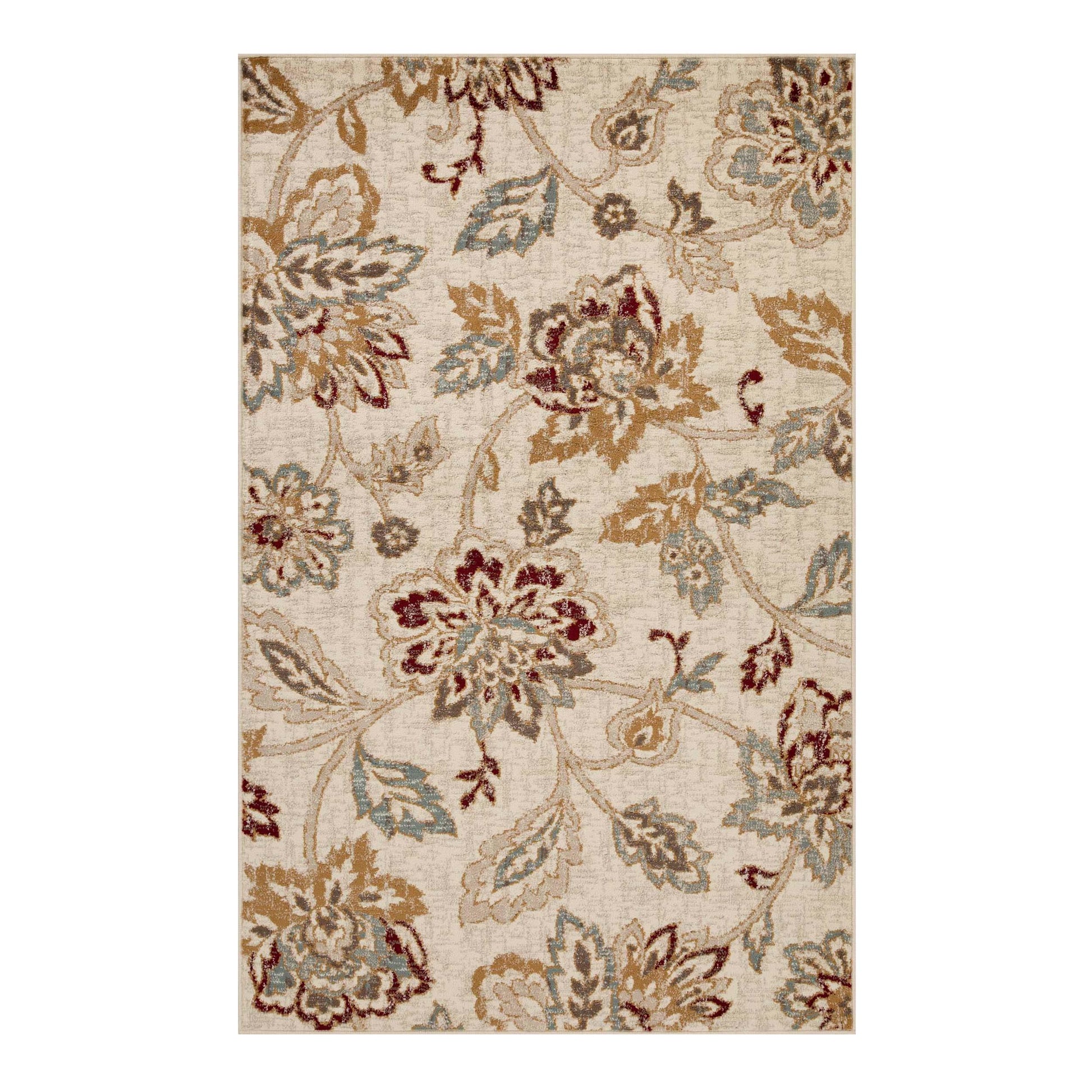 Jacobean Floral Modern Farmhouse Indoor Area Rug or Runner Rug - Stone