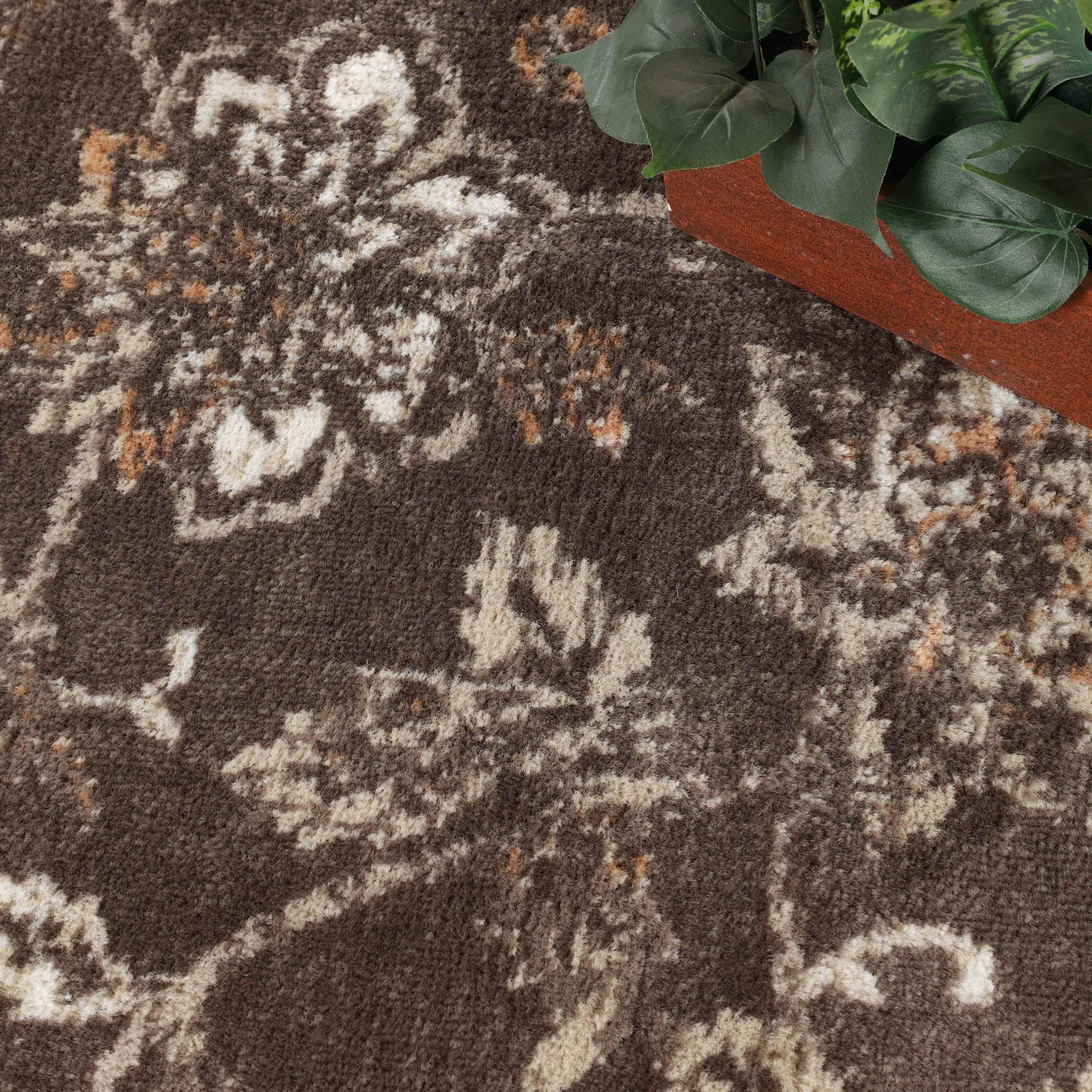 Jacobean Floral Modern Farmhouse Indoor Area Rug or Runner Rug - Taupe