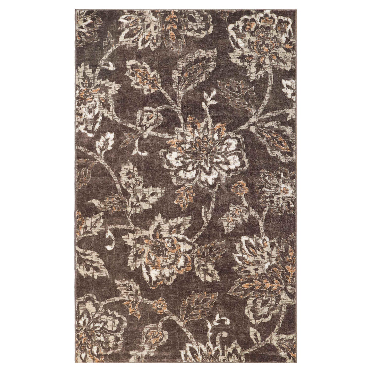 Jacobean Floral Modern Farmhouse Indoor Area Rug or Runner Rug - Taupe