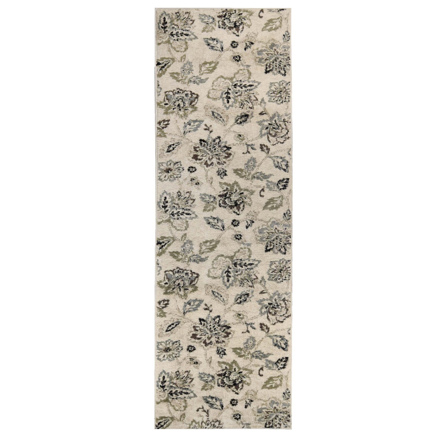 Jacobean Floral Modern Farmhouse Indoor Area Rug or Runner Rug - Cream