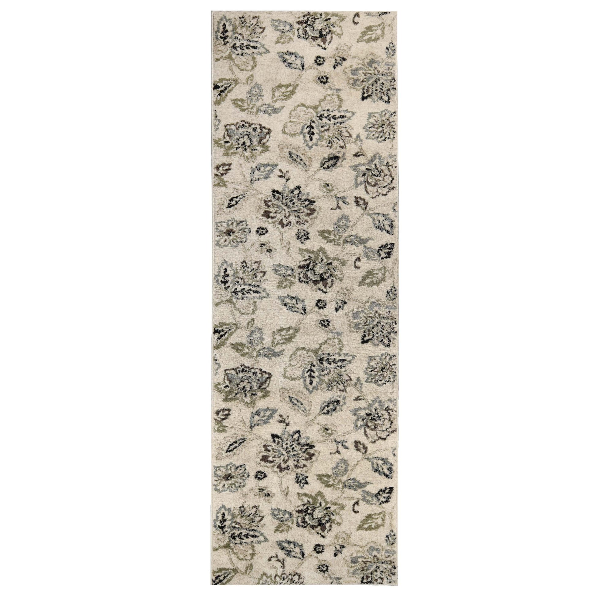 Jacobean Floral Modern Farmhouse Indoor Area Rug or Runner Rug - Cream