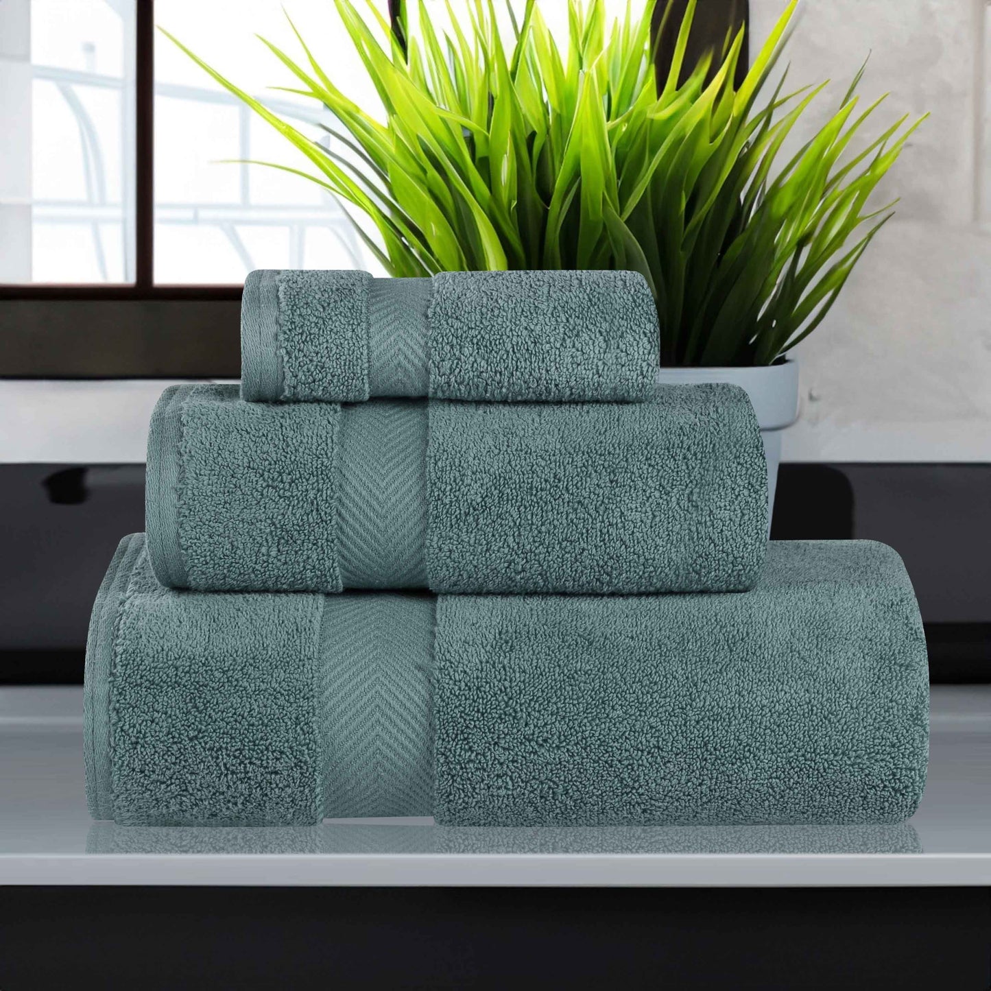 Zero-Twist Smart-Dry Combed Cotton 3 Piece Towel Set - Jade
