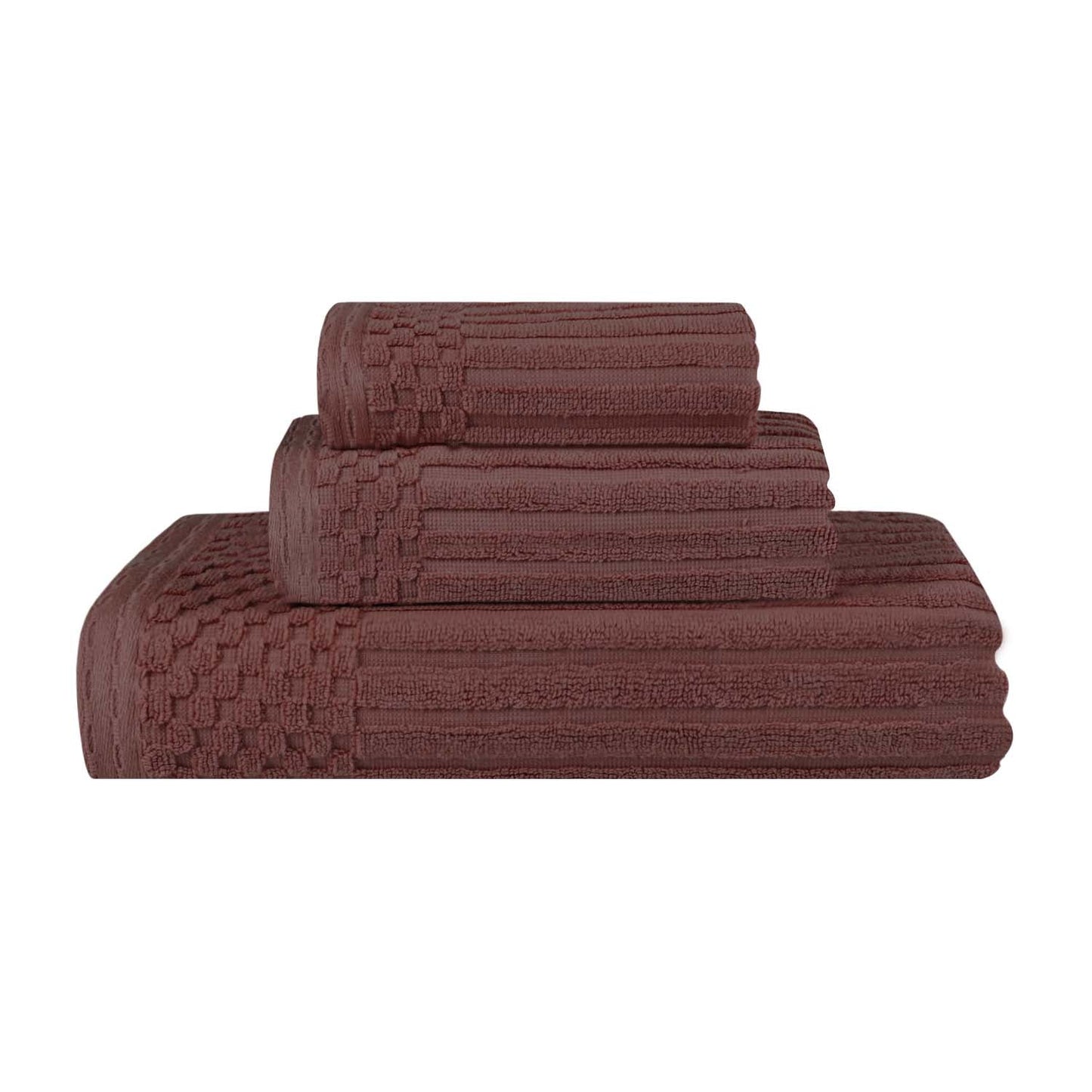 Soho Ribbed Cotton Absorbent 3 Piece Assorted Towel Set - Java