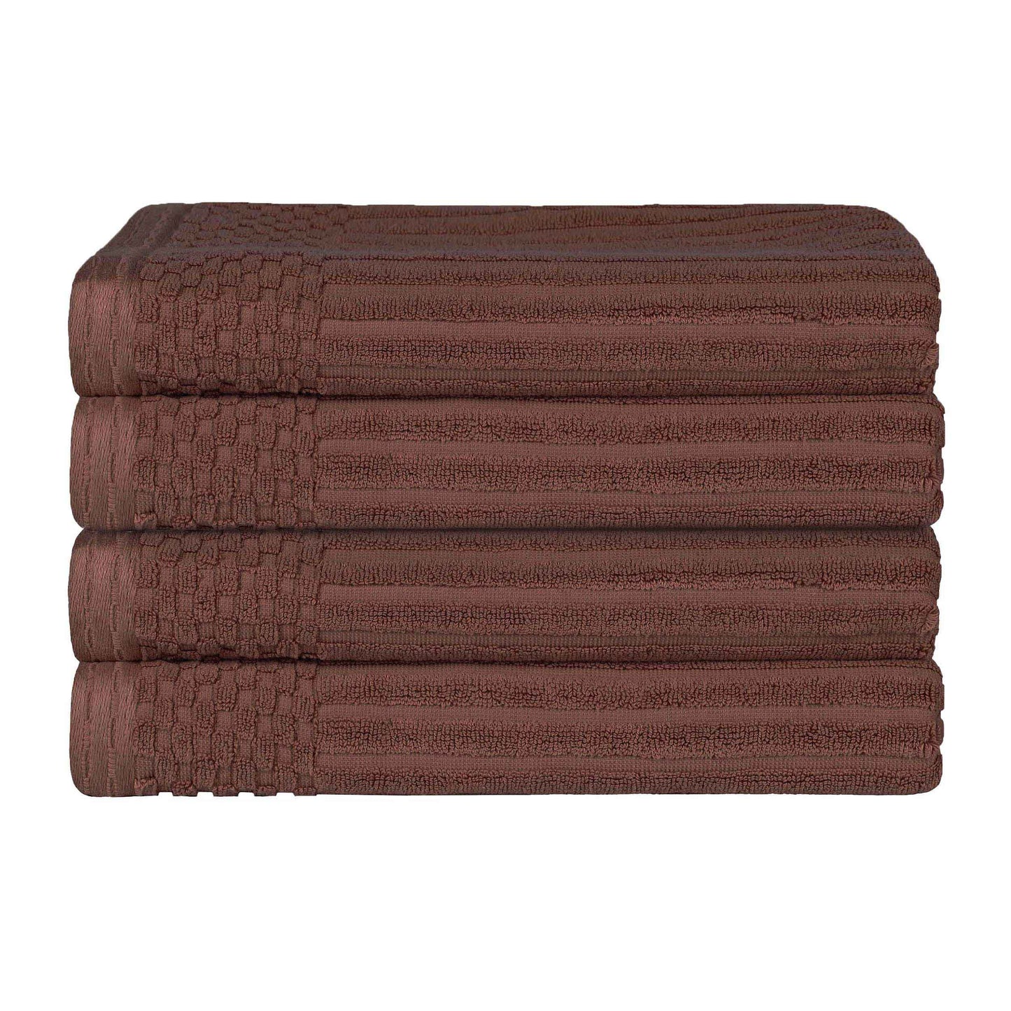 Soho Ribbed Cotton Absorbent Bath Towel Set of 4 - Java