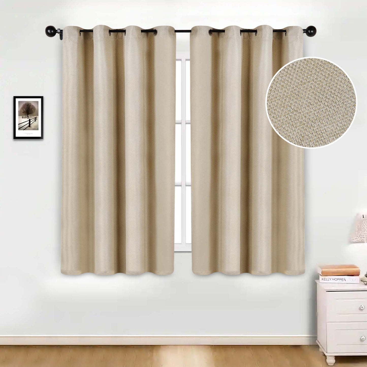 Jaxon Textured Blackout Curtain Set of 2 Panels - Beige