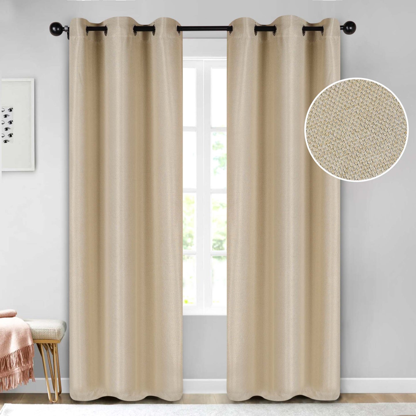 Jaxon Textured Blackout Curtain Set of 2 Panels - Beige